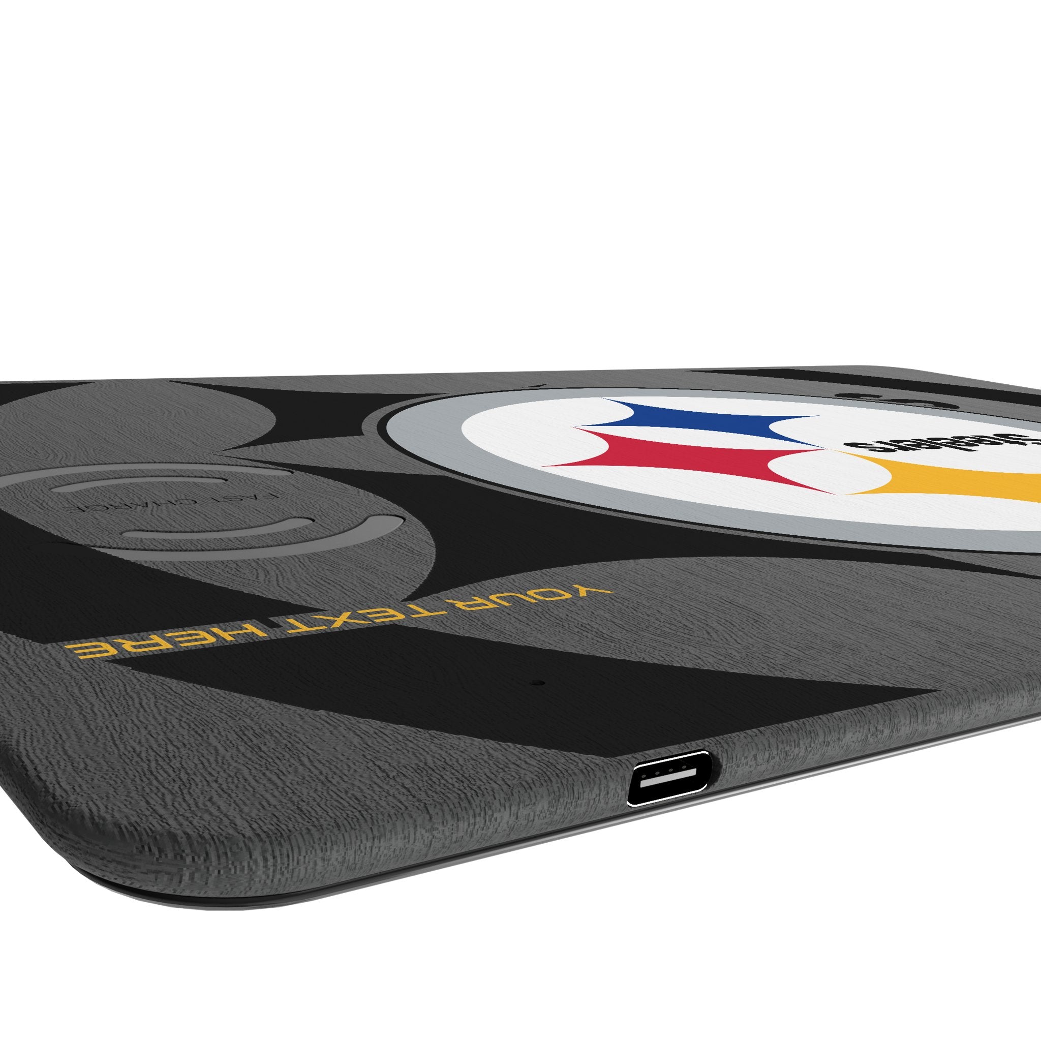 Pittsburgh Steelers Personalized Tilt 15-Watt Wireless Charger and Mouse Pad Port.Jpg
