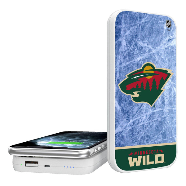 Minnesota Wild Ice Wordmark 5000mAh Portable Wireless Charger