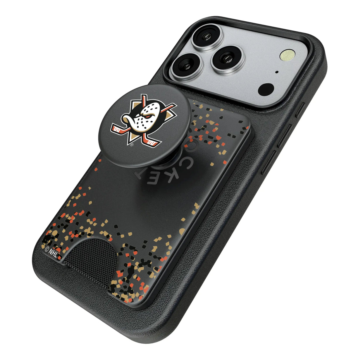 Anaheim Ducks Confetti Popsockets Wallet Magnetic - Isometric View