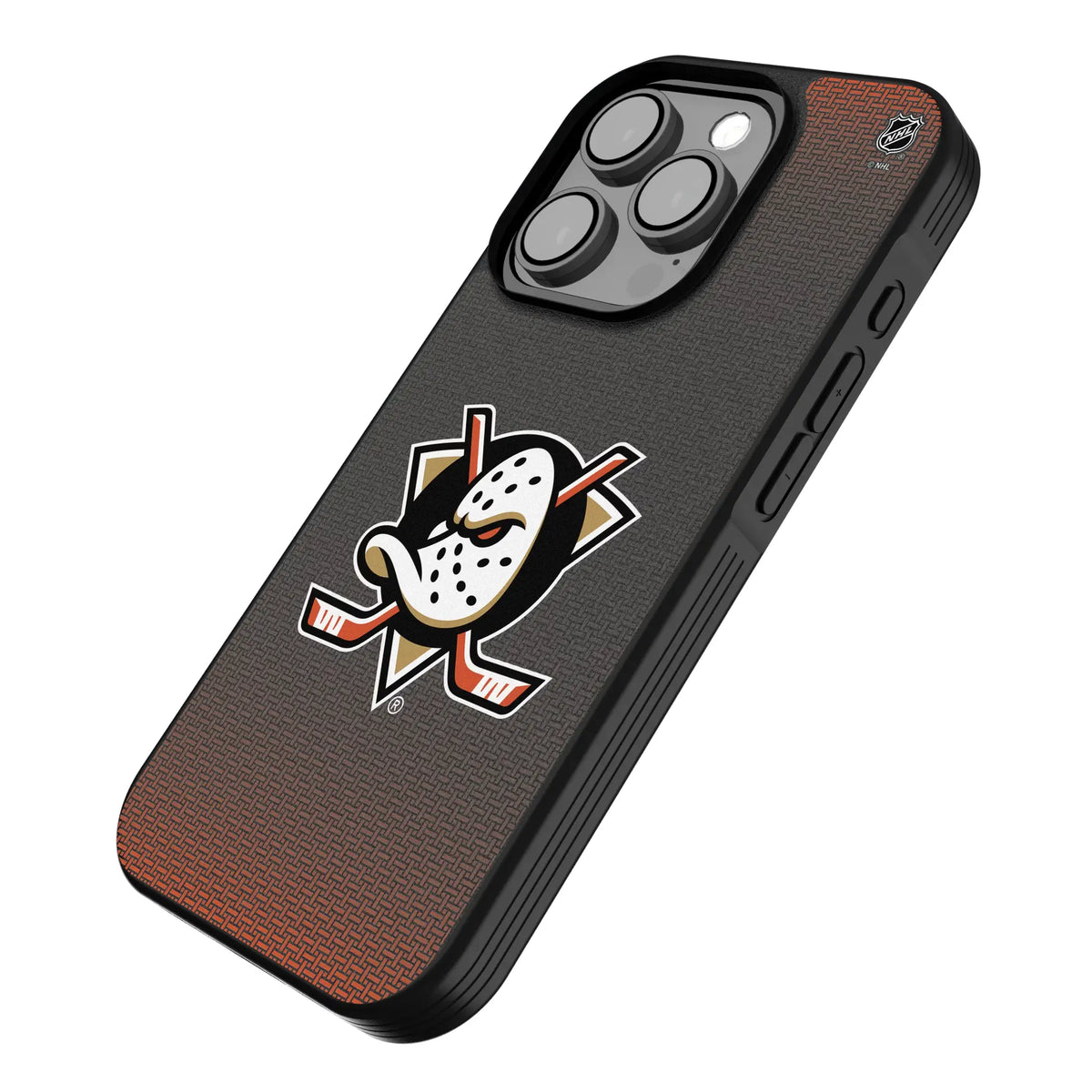 Anaheim Ducks Linen iPhone Bump Phone Case for Apple iPhone - Isometric View