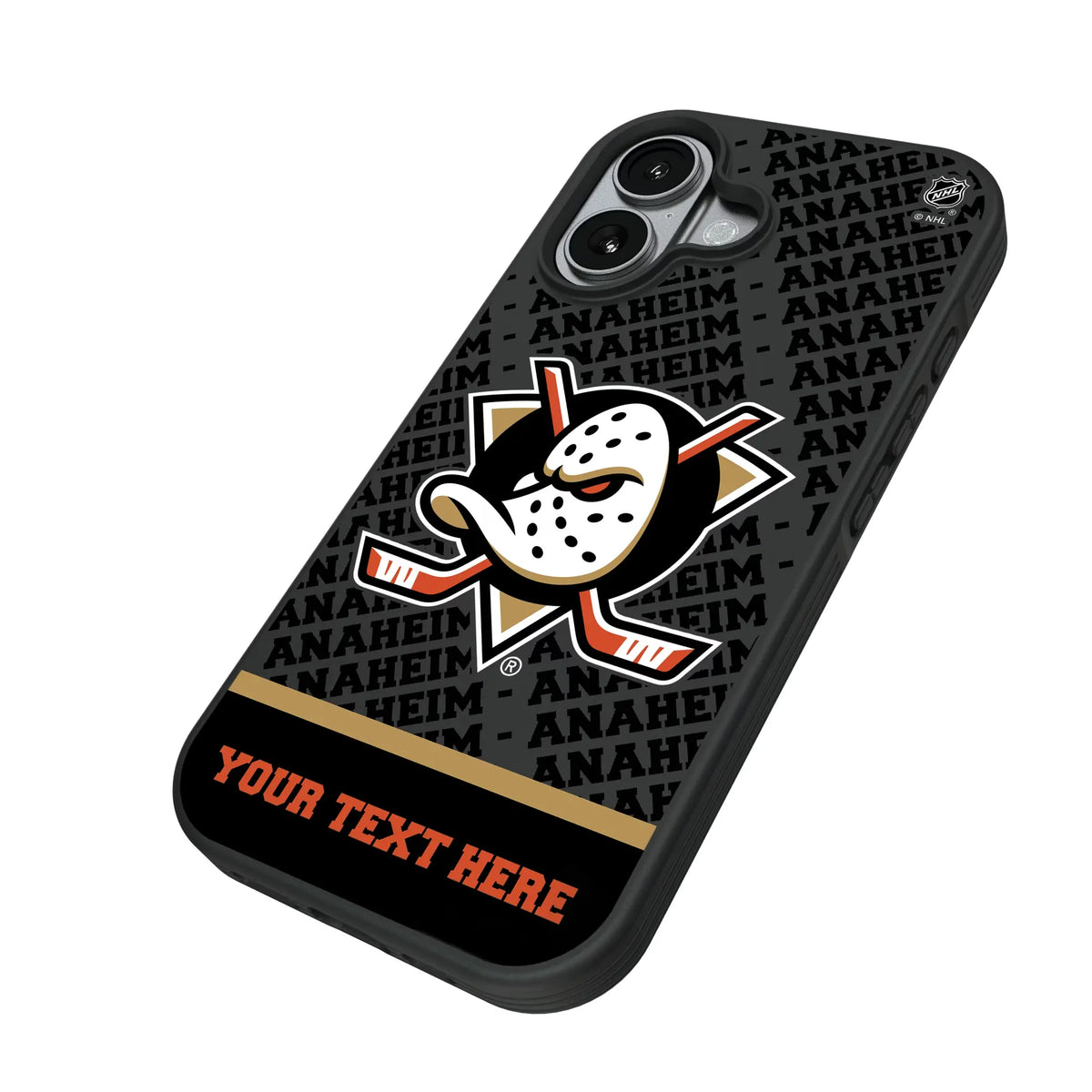 Anaheim Ducks Personalized EndZone Plus iPhone Bump Phone Case for Apple iPhone - Isometric View#Device_iPhone 17