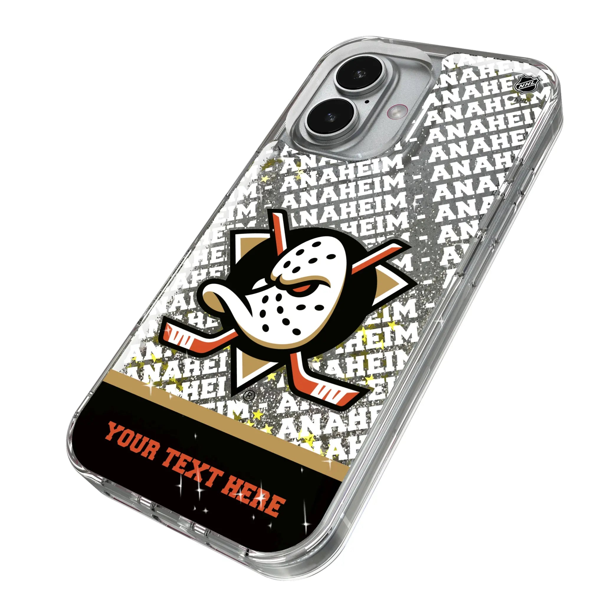 Anaheim Ducks Personalized EndZone Plus iPhone Glitter Phone Case for Apple iPhone - Isometric View