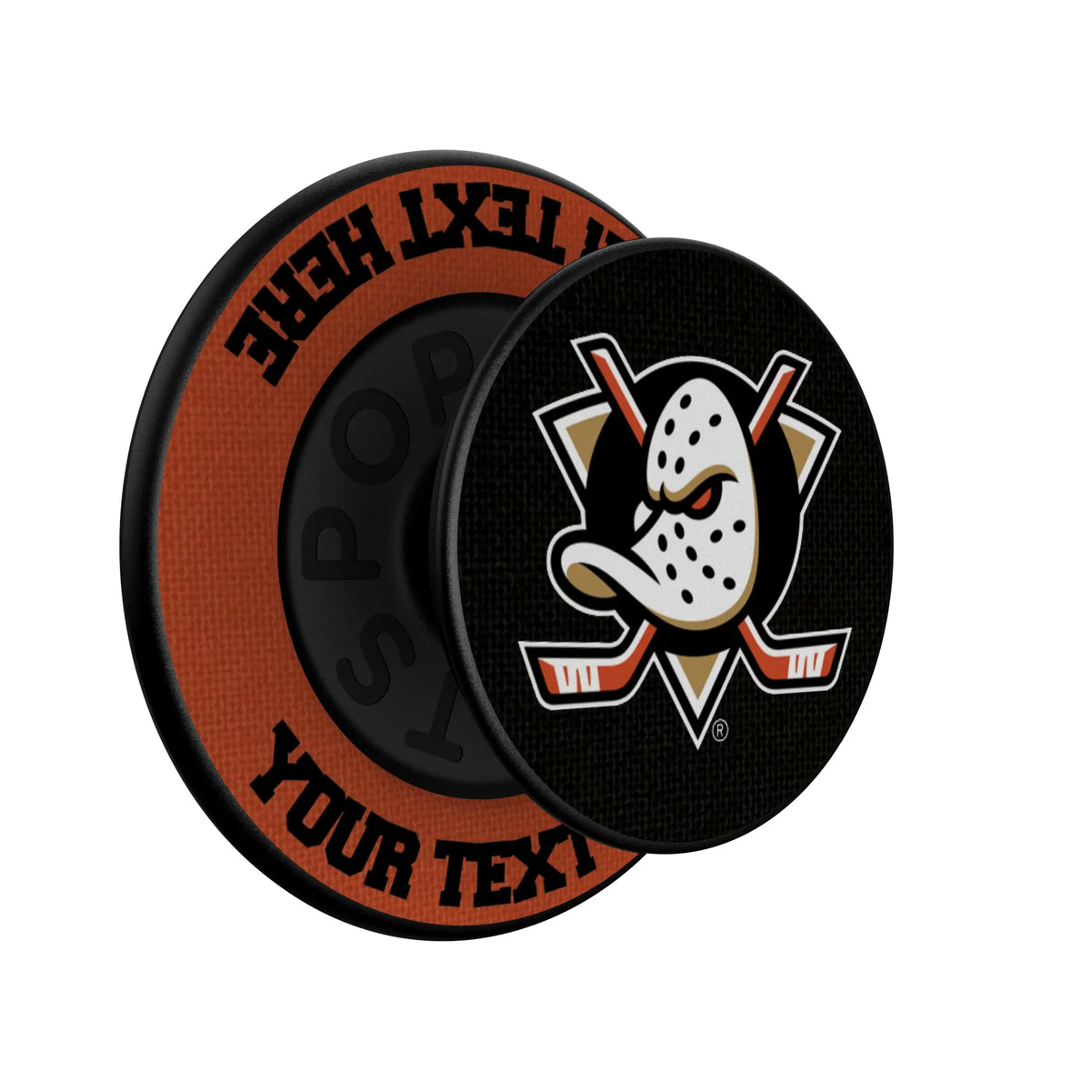 Anaheim Ducks Personalized Endzone Solid Popsockets Round Magnetic - Isometric View
