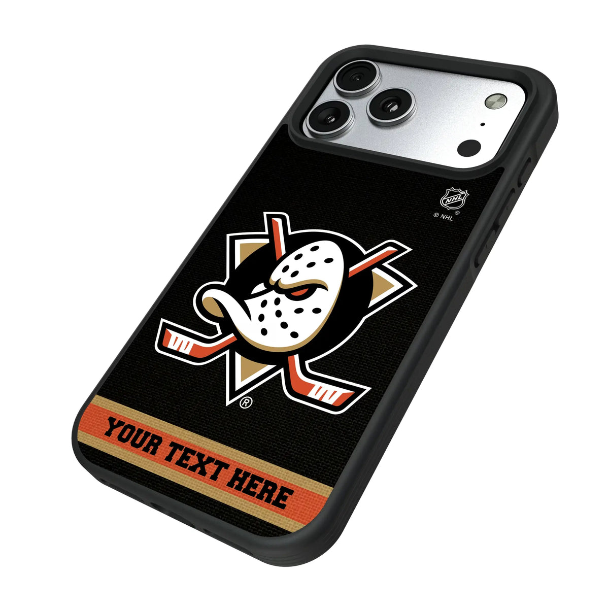 Anaheim Ducks Personalized Stripe iPhone Bump Phone Case for Apple iPhone - Isometric View#Device_iPhone 17 Pro Max
