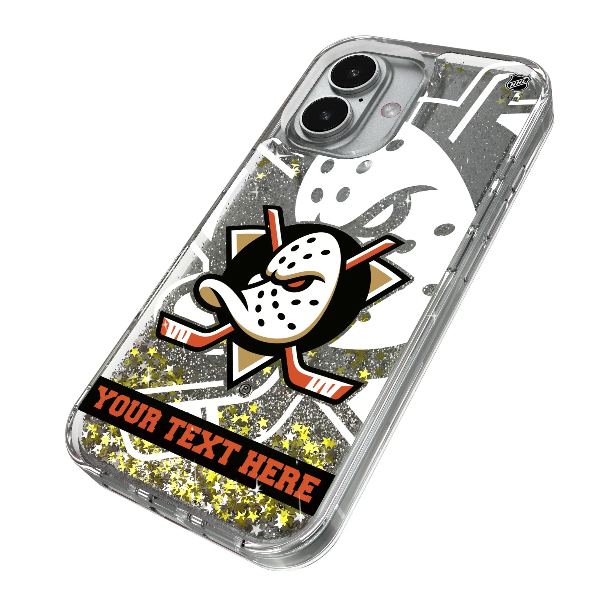 Anaheim Ducks Personalized Tilt iPhone Glitter Phone Case for Apple iPhone - Isometric View