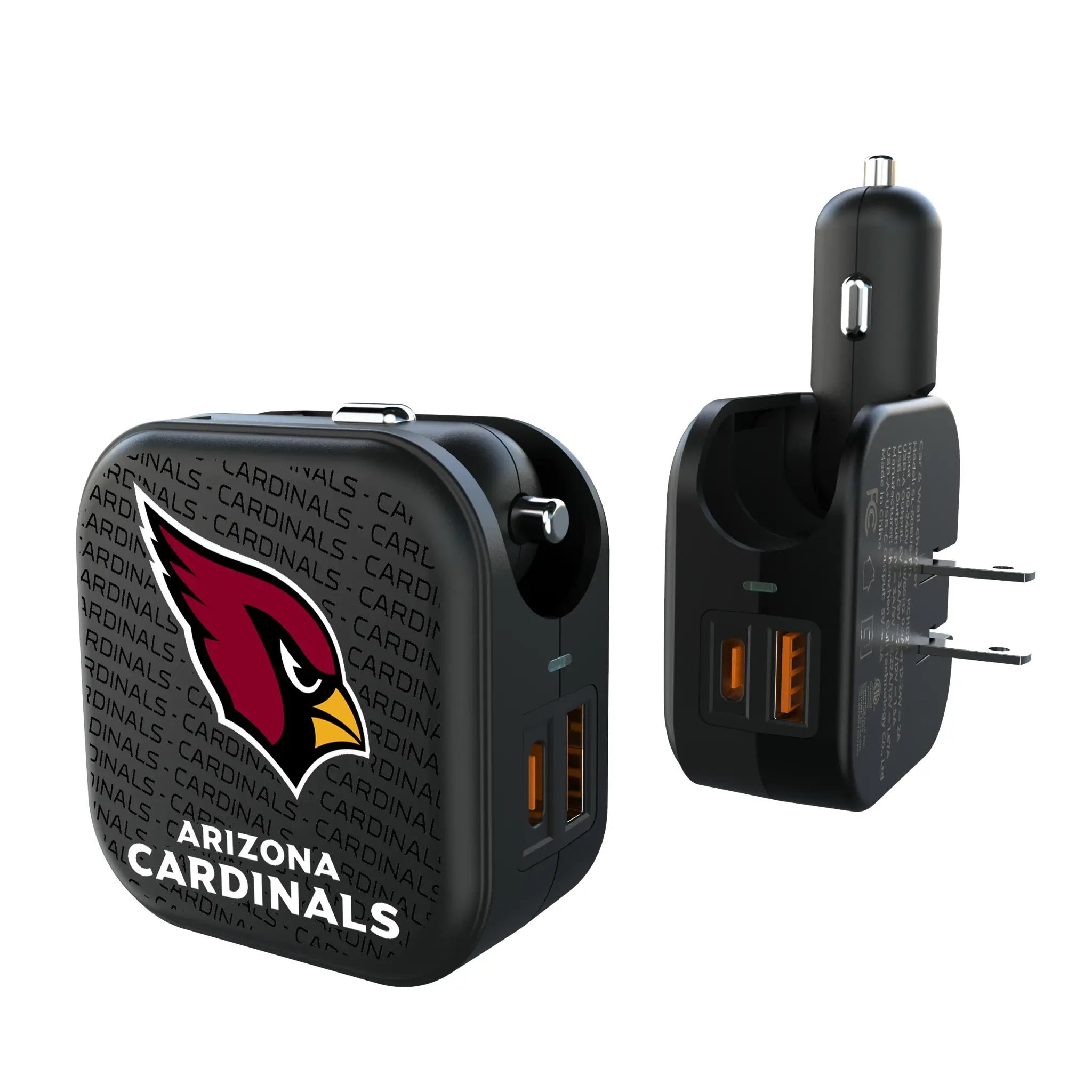 Arizona Cardinals Text Backdrop 2 in 1 USB A/C Charger