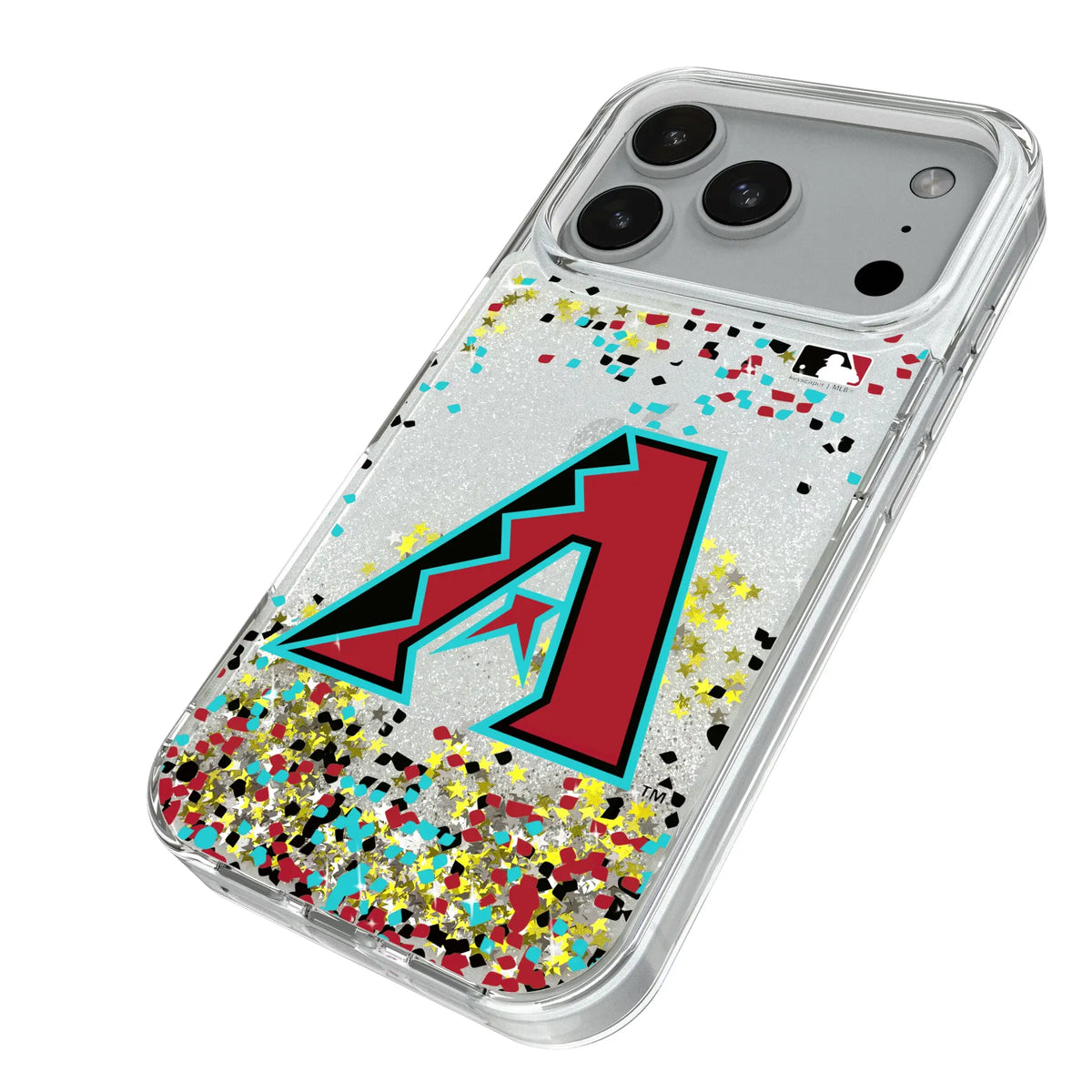 Arizona Diamondbacks Confetti iPhone Glitter Phone Case for Apple iPhone - Isometric View#Device_iPhone 18 Pro