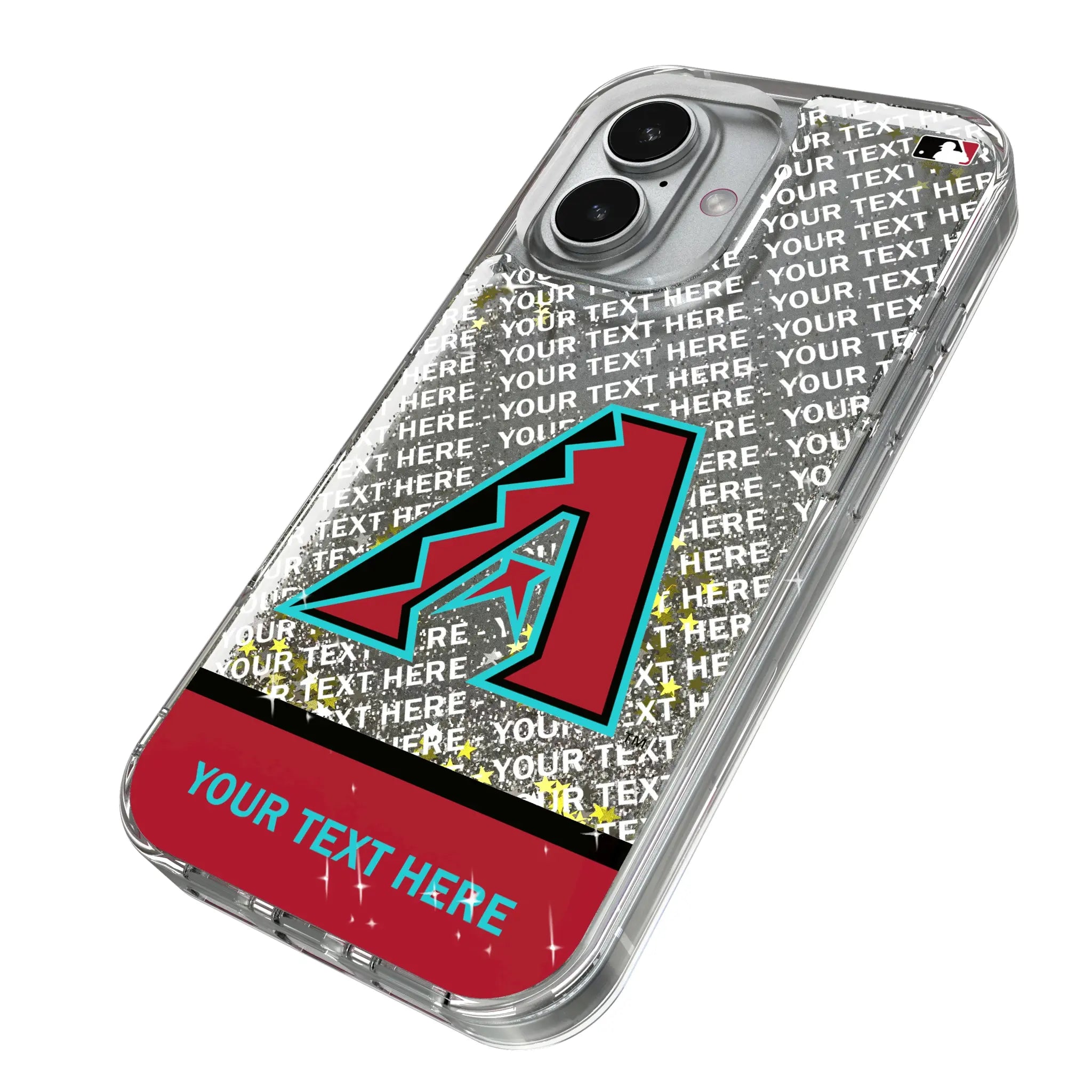 Arizona Diamondbacks Personalized EndZone Plus iPhone Glitter Phone Case for Apple iPhone - Isometric View