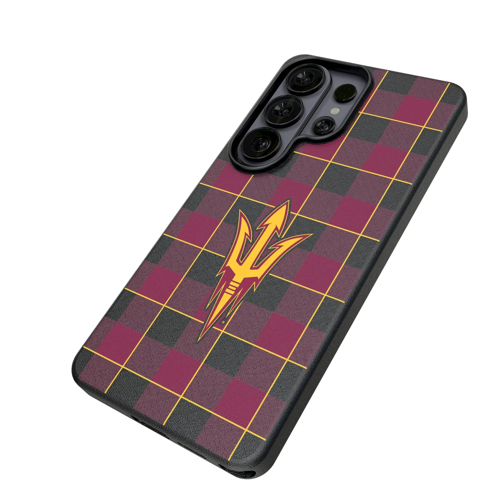 Arizona State University Sun Devils Plaid Galaxy MagSafe Compatible Phone Case for Samsung Galaxy - Isometric View#Device_Galaxy S26 Ultra