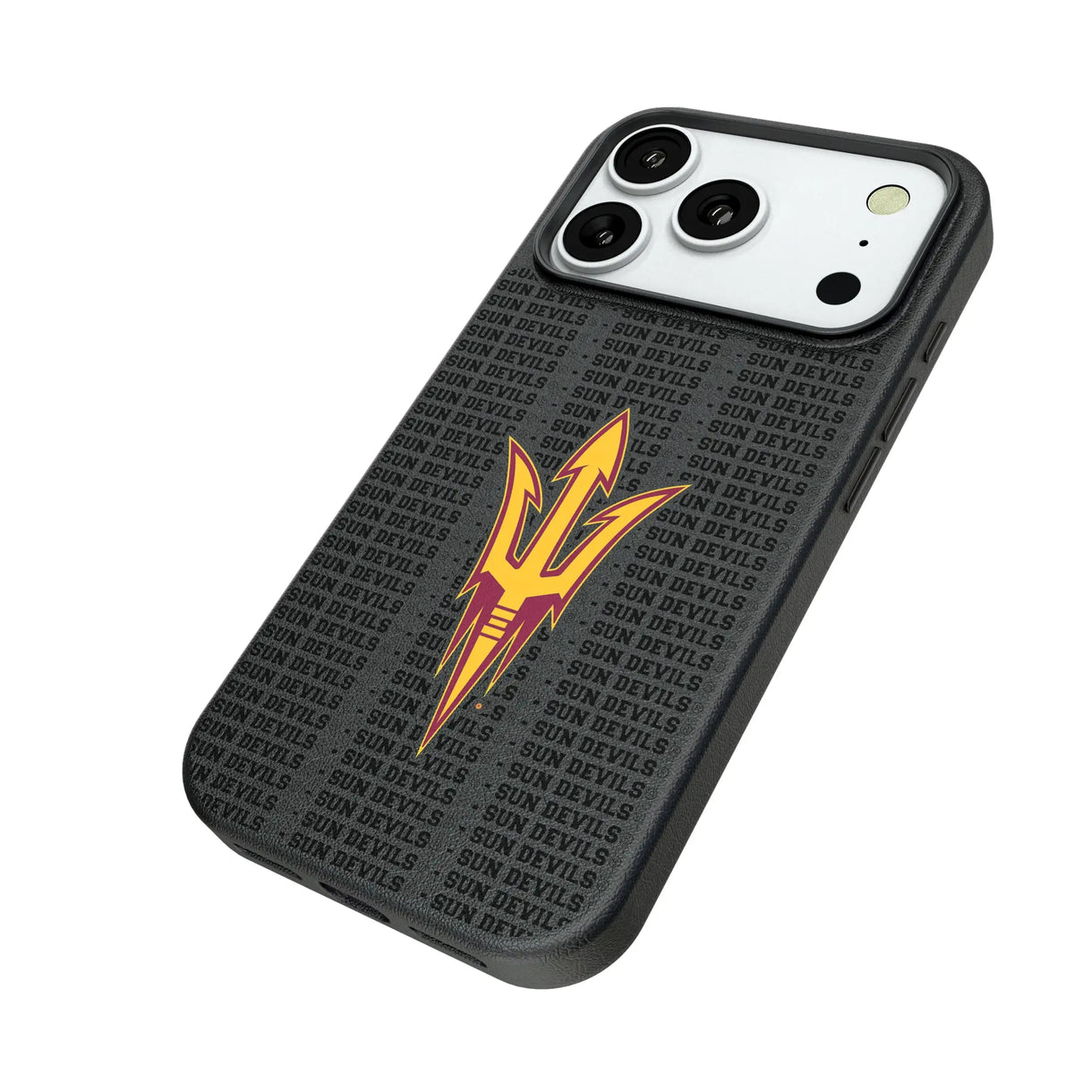 Arizona State University Sun Devils Text Backdrop iPhone MagSafe Compatible Phone Case for Apple iPhone - Isometric View#Device_iPhone 18 Pro