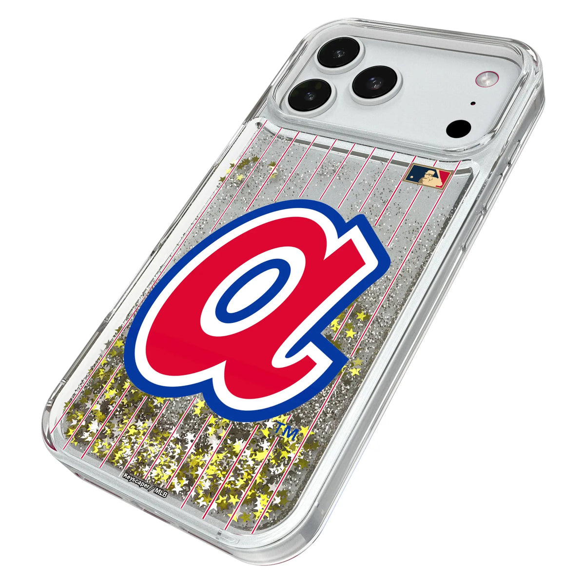 Atlanta Braves 1972-1980 - Cooperstown Collection Pinstripe iPhone Glitter Phone Case for Apple iPhone - Isometric View#Device_iPhone 18 Pro Max