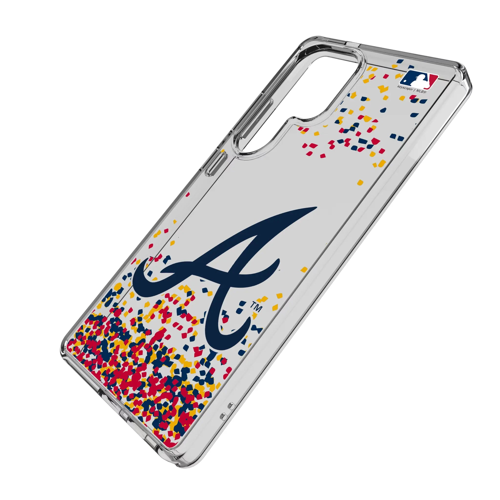 Atlanta Braves Confetti Galaxy Clear Phone Case for Samsung Galaxy - Isometric View#Device_Galaxy S25 Ultra