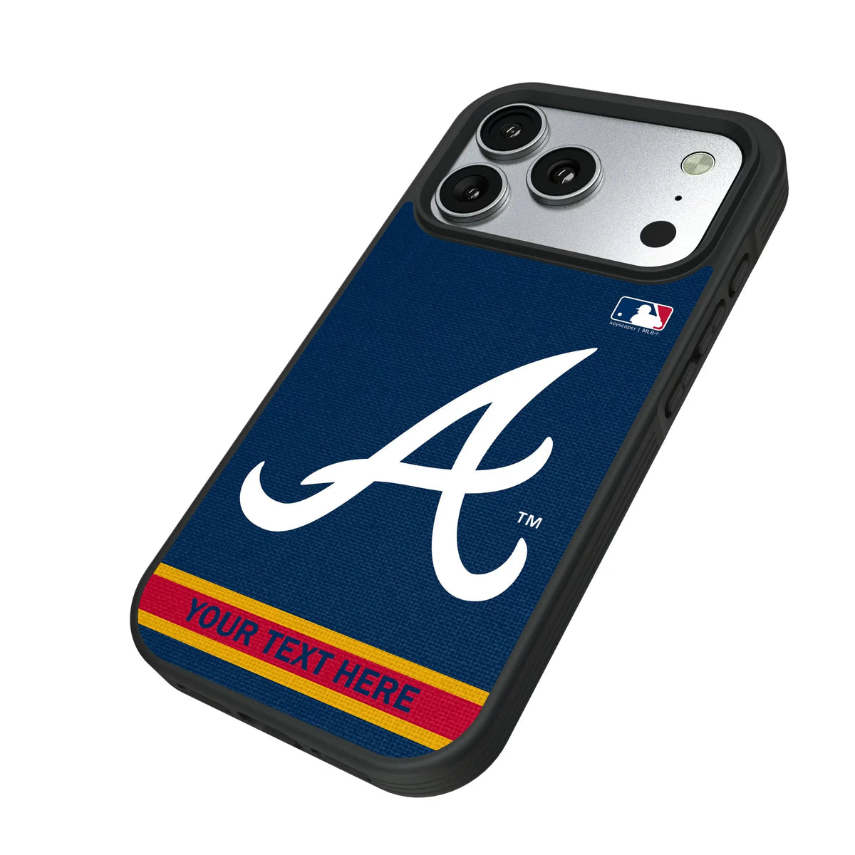 Atlanta Braves Personalized Stripe iPhone Bump Phone Case for Apple iPhone - Isometric View#Device_iPhone 17 Pro