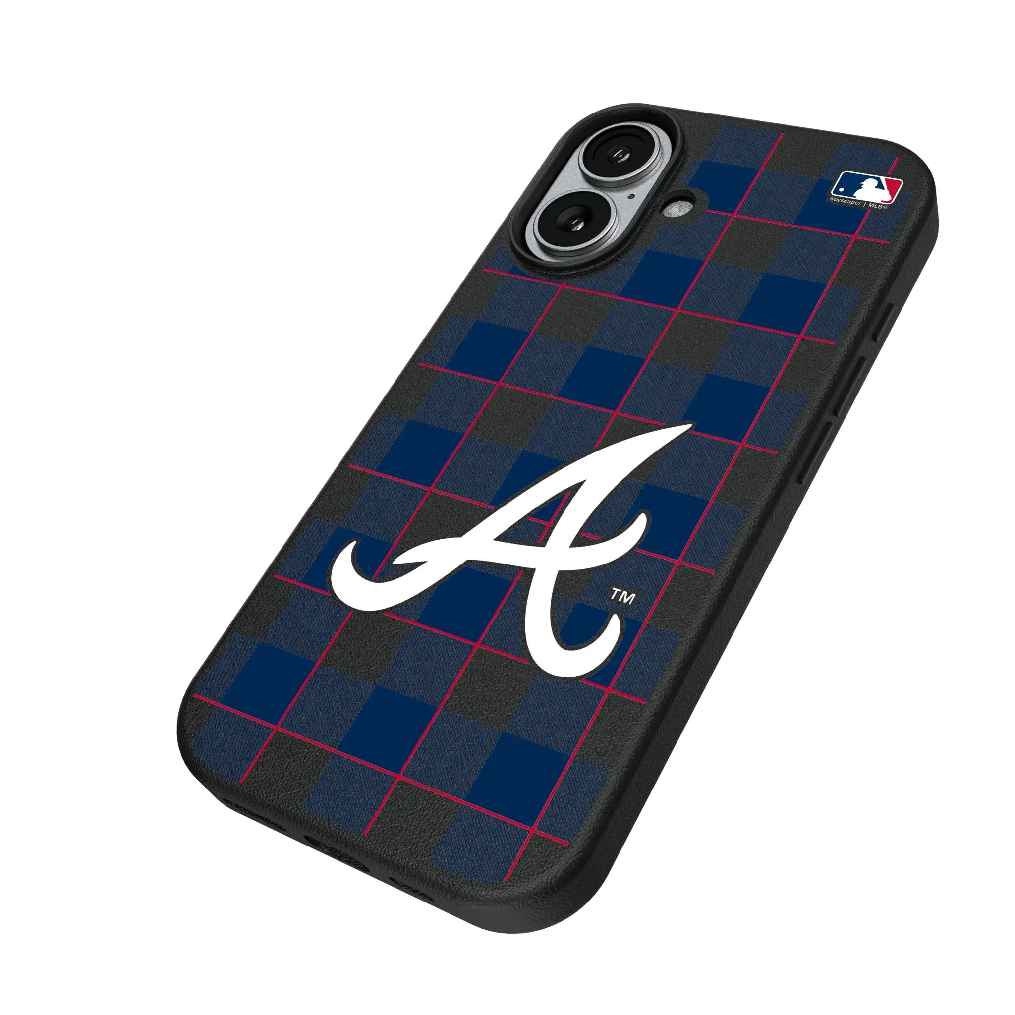 Atlanta Braves Plaid iPhone MagSafe Compatible Phone Case for Apple iPhone - Isometric View#Device_iPhone 17