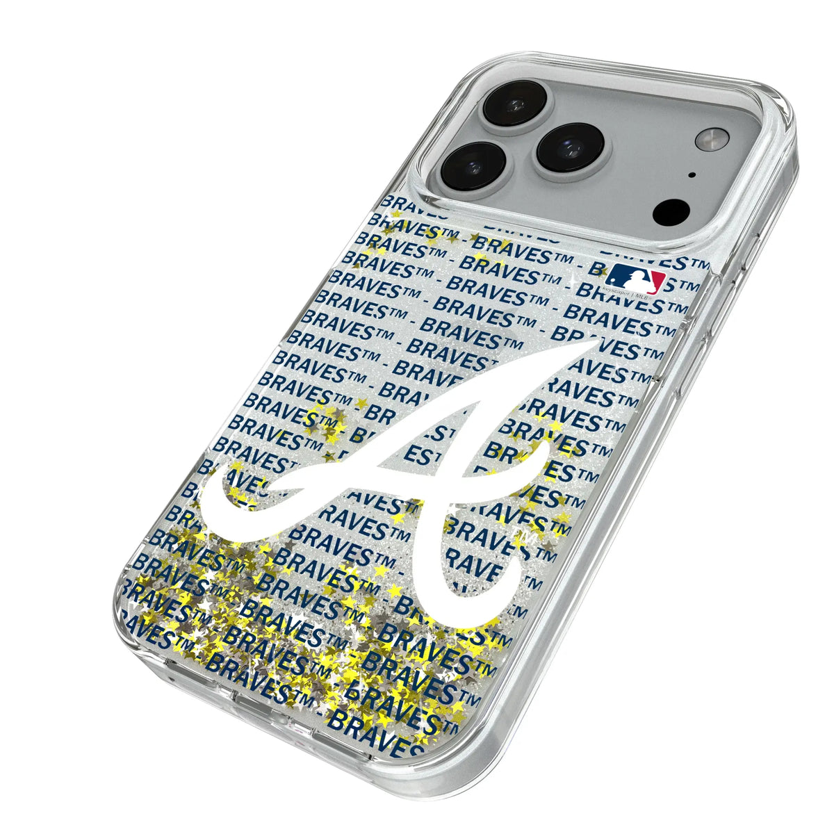 Atlanta Braves Text Backdrop iPhone Glitter Phone Case for Apple iPhone - Isometric View#Device_iPhone 18 Pro