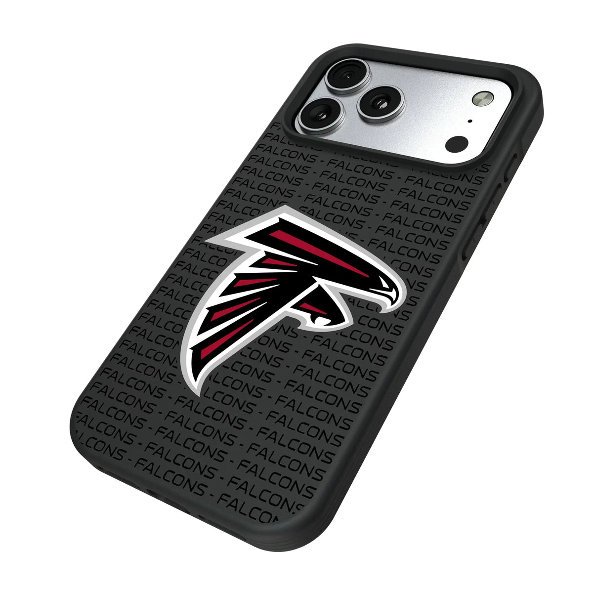 Atlanta Falcons Text Backdrop iPhone Bump Phone Case for Apple iPhone - Isometric View#Device_iPhone 17 Pro Max