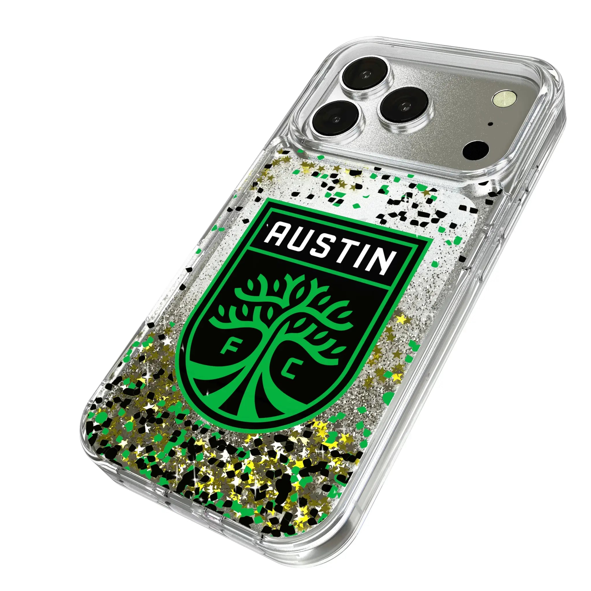 Austin FC Confetti iPhone Glitter Phone Case for Apple iPhone - Isometric View