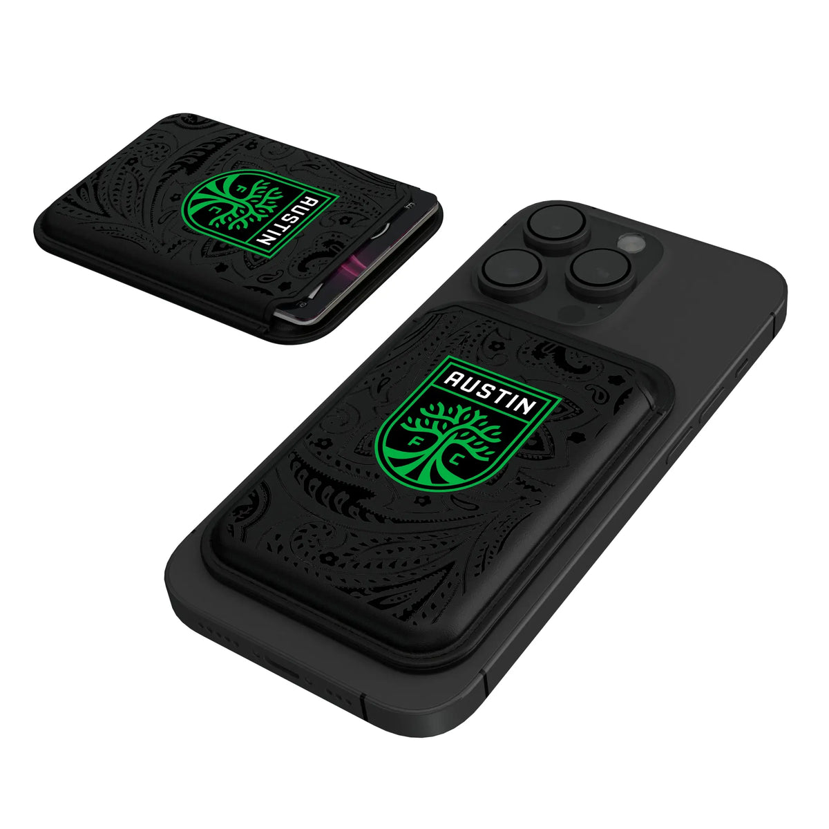 Austin FC Paisley Black Magnetic Credit Card Wallet