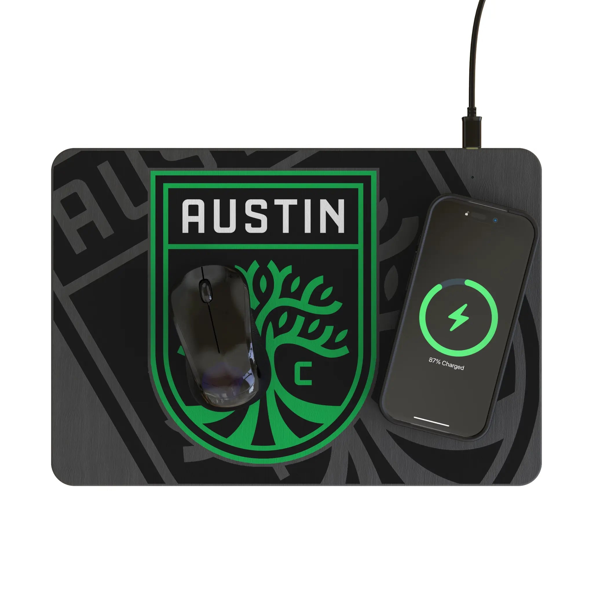 Austin FC Personalized Tilt 15-Watt Wireless Charger and Mouse Pad - Lifestyle