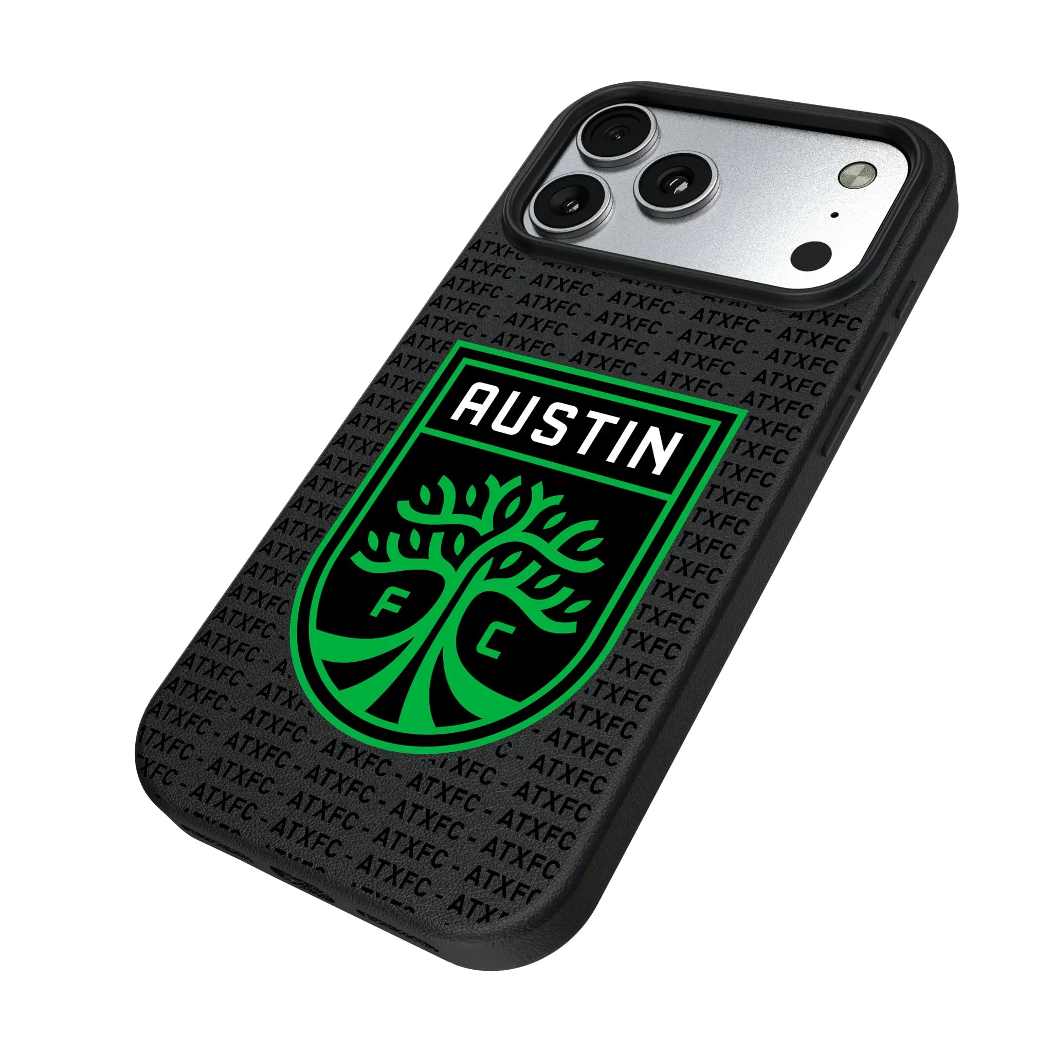 Austin FC Text Backdrop iPhone MagSafe Compatible Phone Case for Apple iPhone - Isometric View#Device_iPhone 17 Pro Max