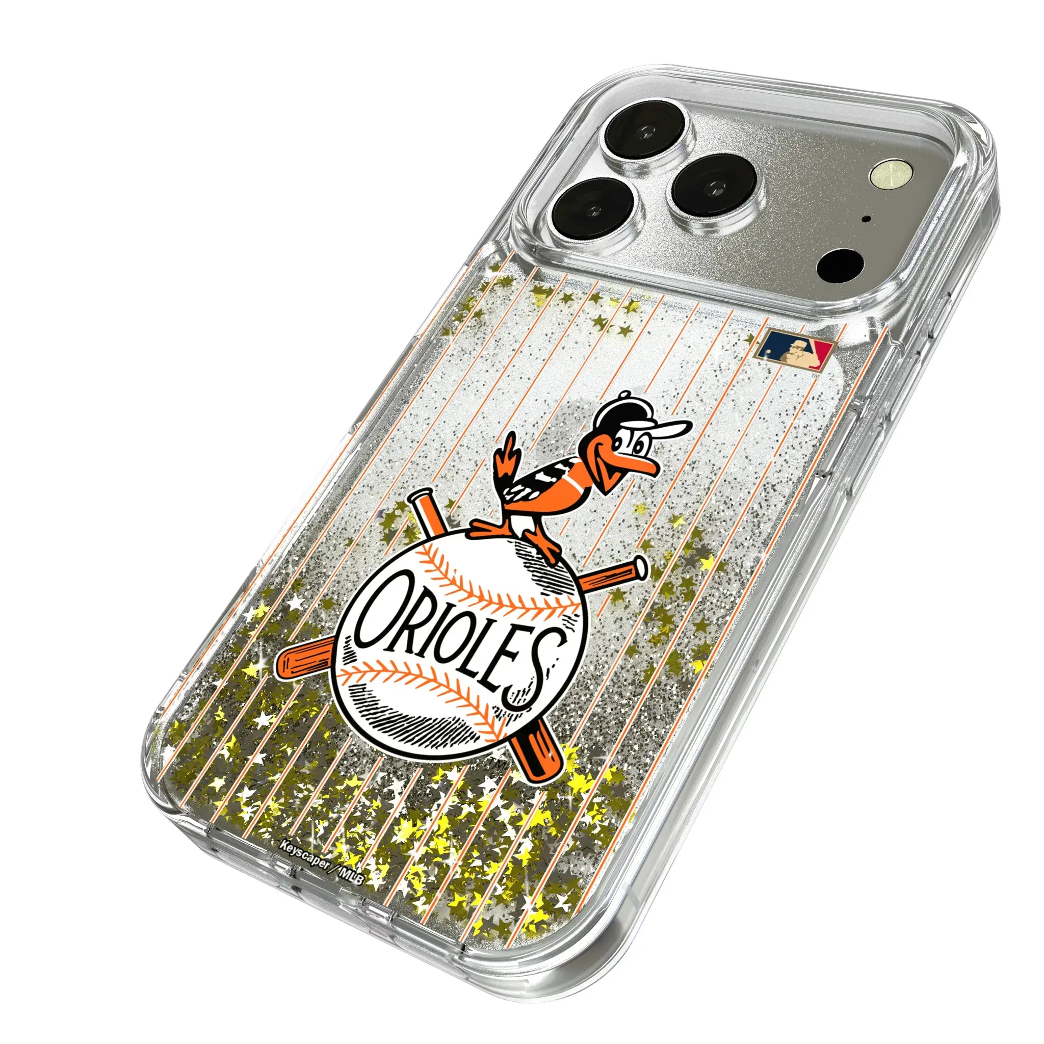 Baltimore Orioles 1954-1963 - Cooperstown Collection Pinstripe iPhone Glitter Phone Case for Apple iPhone - Isometric View