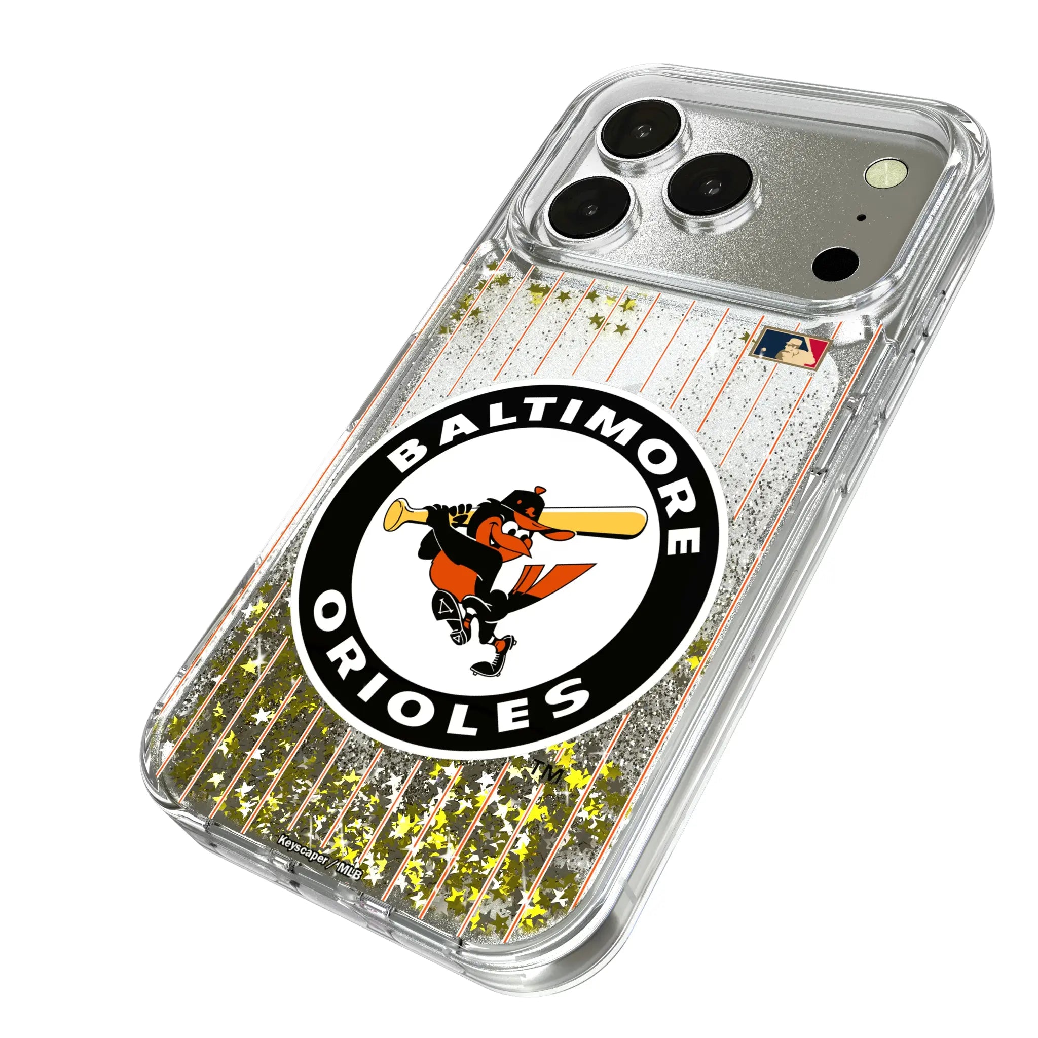 Baltimore Orioles 1966-1969 - Cooperstown Collection Pinstripe iPhone Glitter Phone Case for Apple iPhone - Isometric View