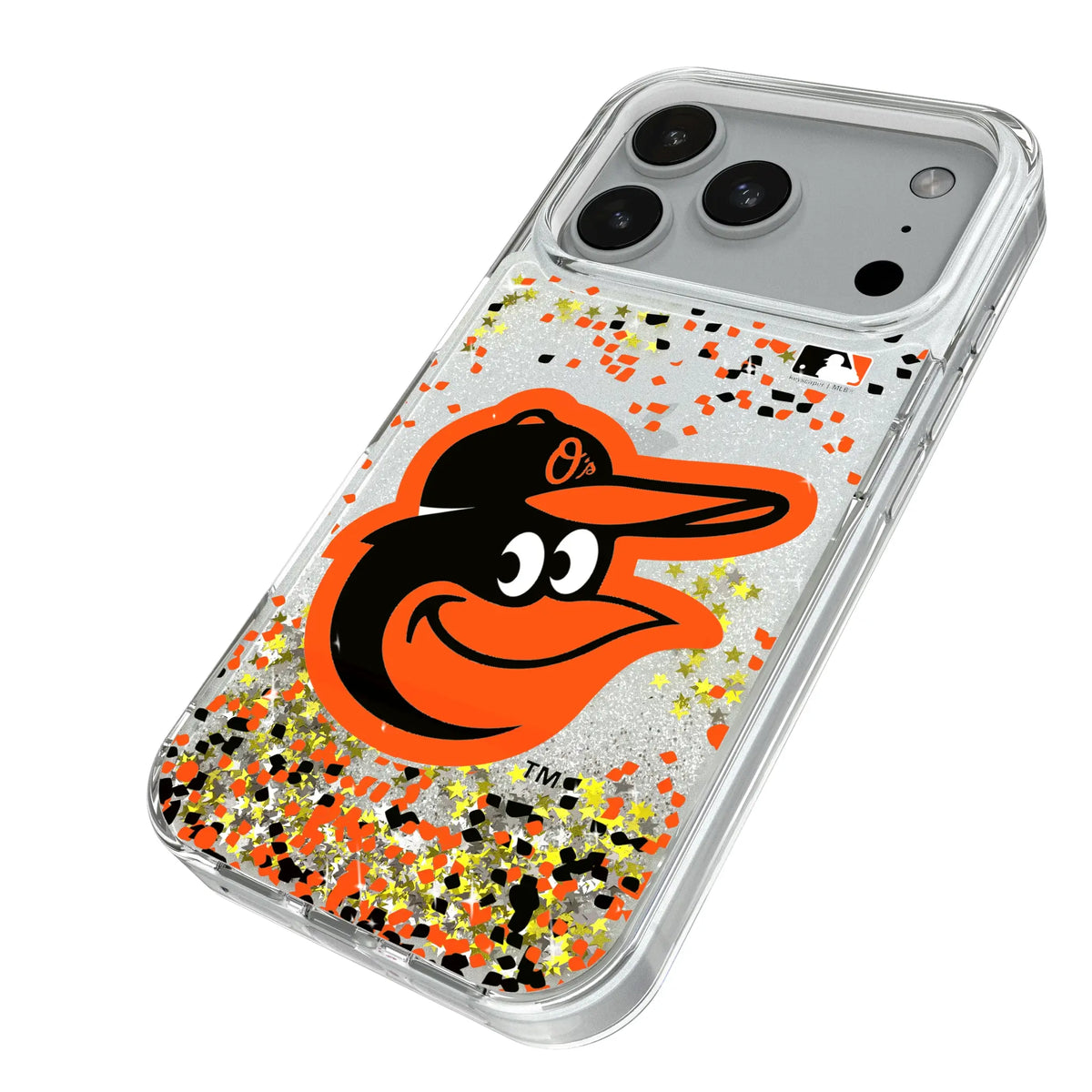 Baltimore Orioles Confetti iPhone Glitter Phone Case for Apple iPhone - Isometric View#Device_iPhone 18 Pro