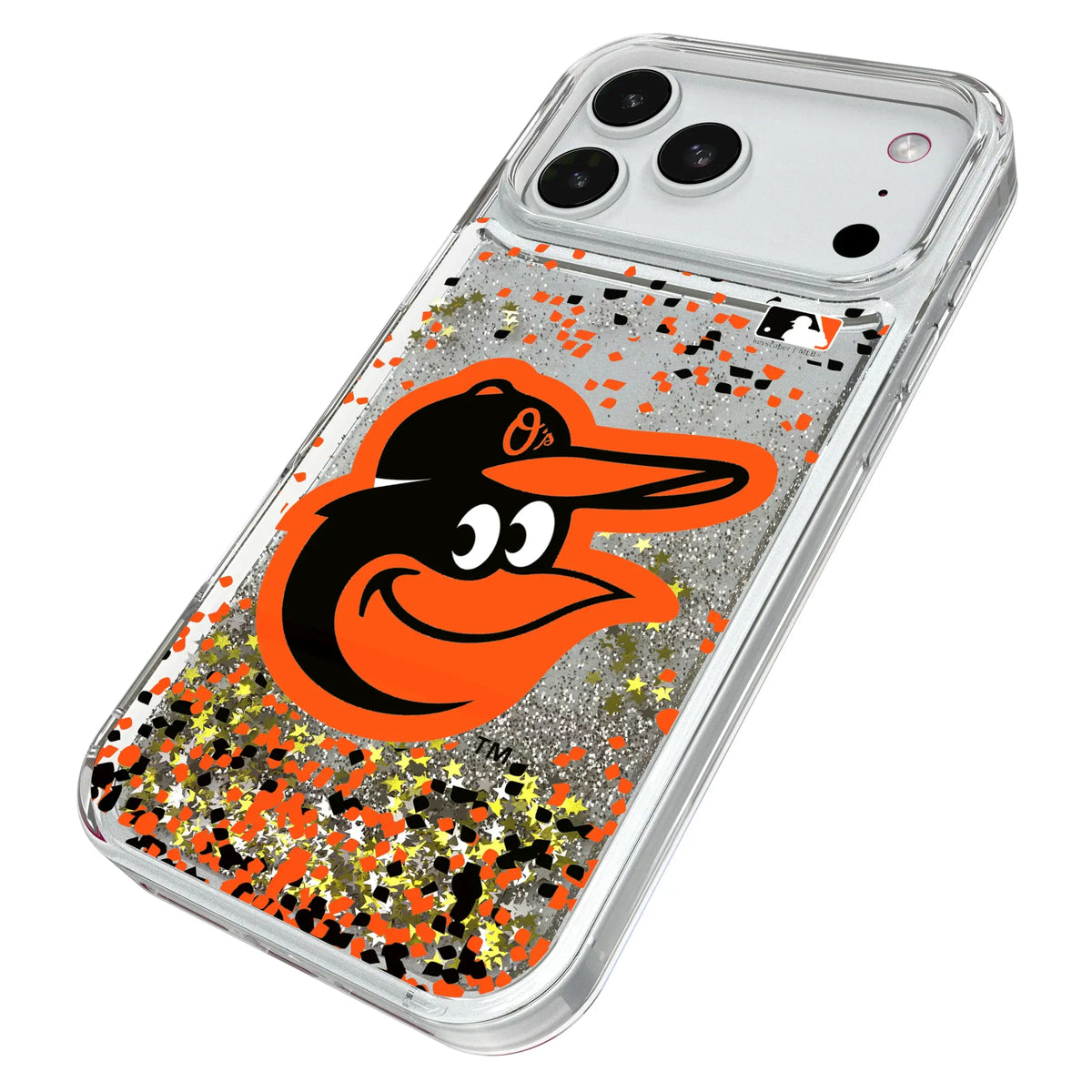 Baltimore Orioles Confetti iPhone Glitter Phone Case for Apple iPhone - Isometric View#Device_iPhone 18 Pro Max