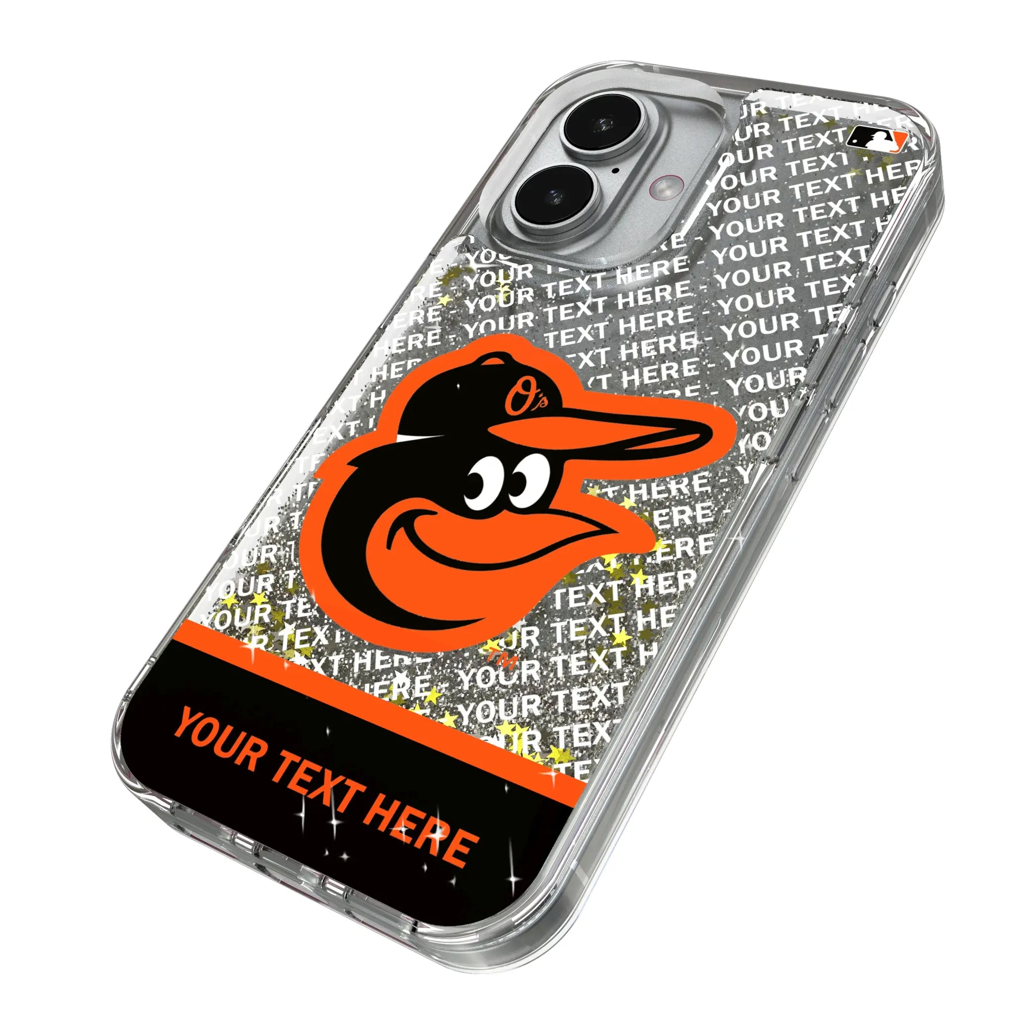 Baltimore Orioles Personalized EndZone Plus iPhone Glitter Phone Case for Apple iPhone - Isometric View