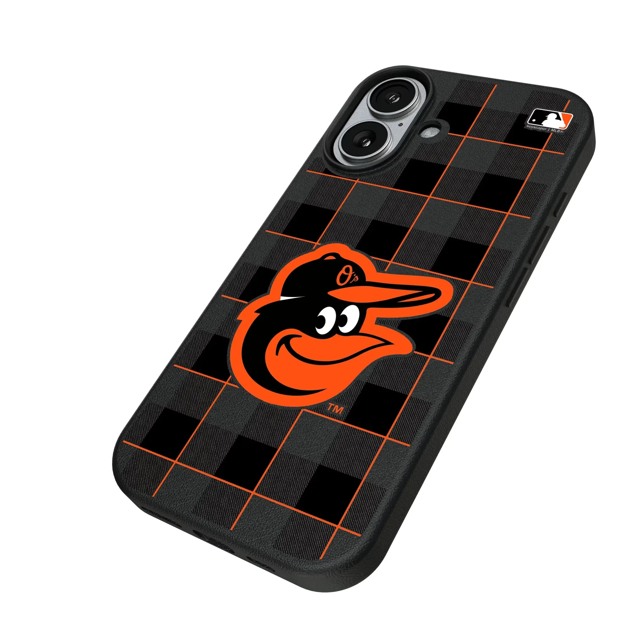 Baltimore Orioles Plaid iPhone MagSafe Compatible Phone Case for Apple iPhone - Isometric View#Device_iPhone 17