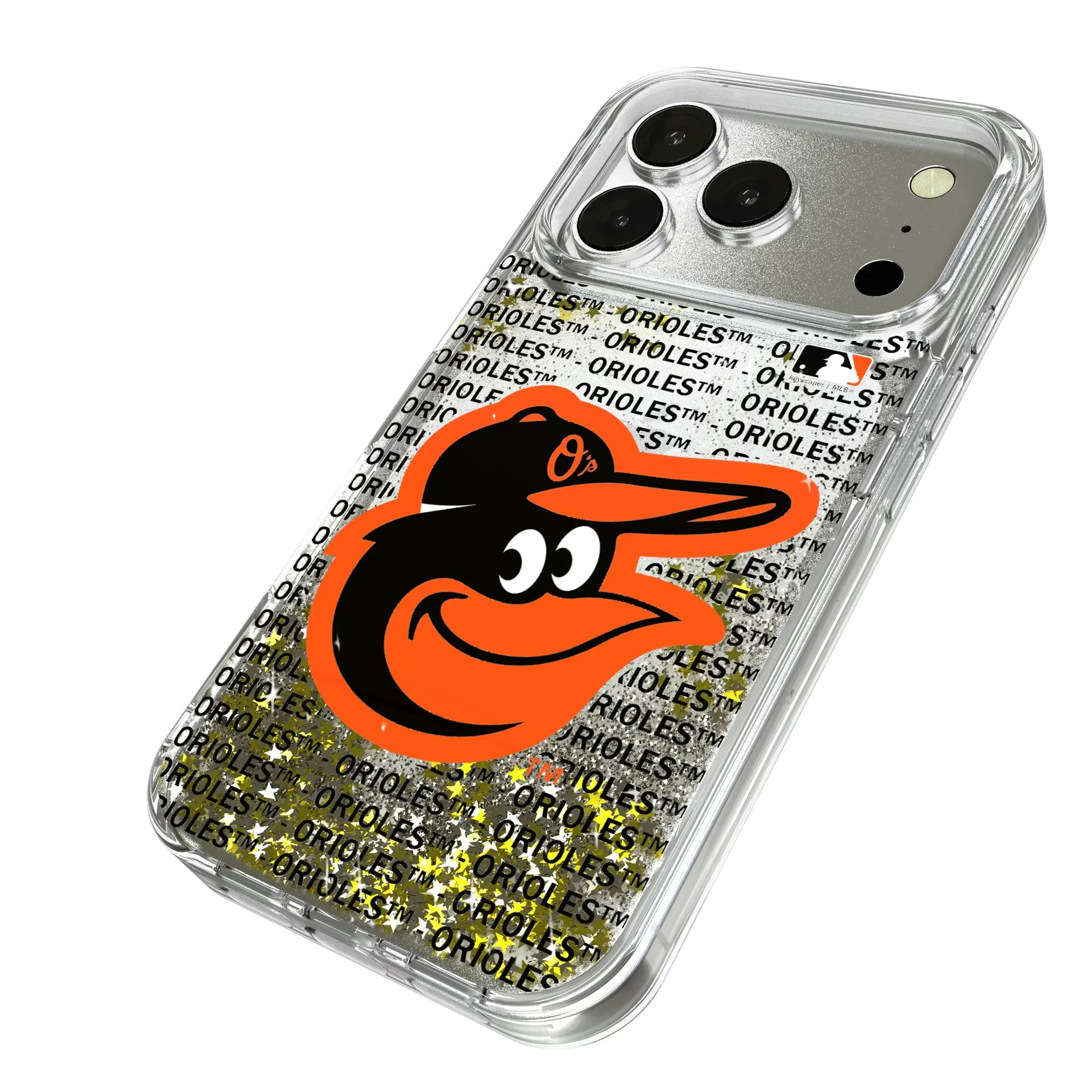 Baltimore Orioles Text Backdrop iPhone Glitter Phone Case for Apple iPhone - Isometric View