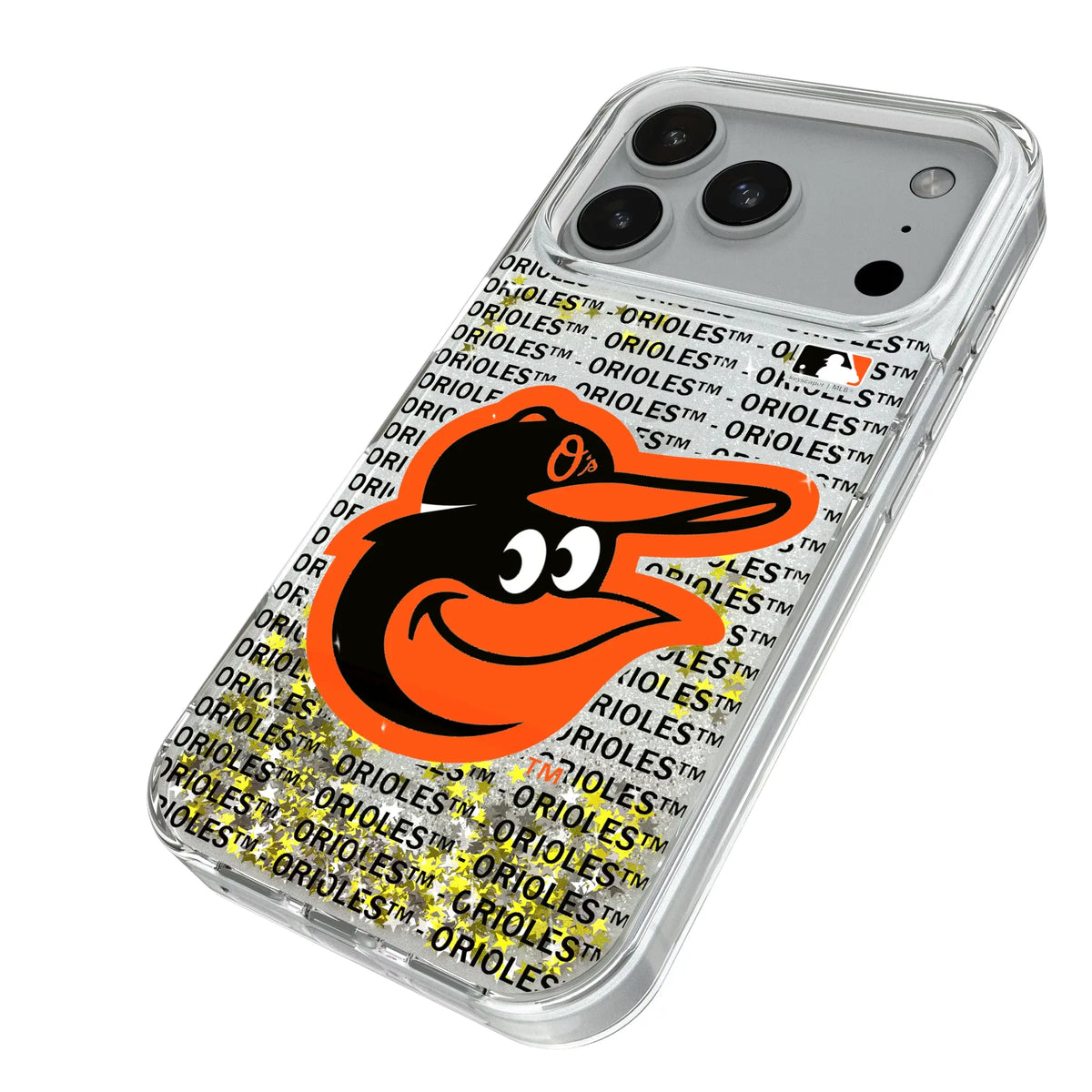 Baltimore Orioles Text Backdrop iPhone Glitter Phone Case for Apple iPhone - Isometric View#Device_iPhone 18 Pro