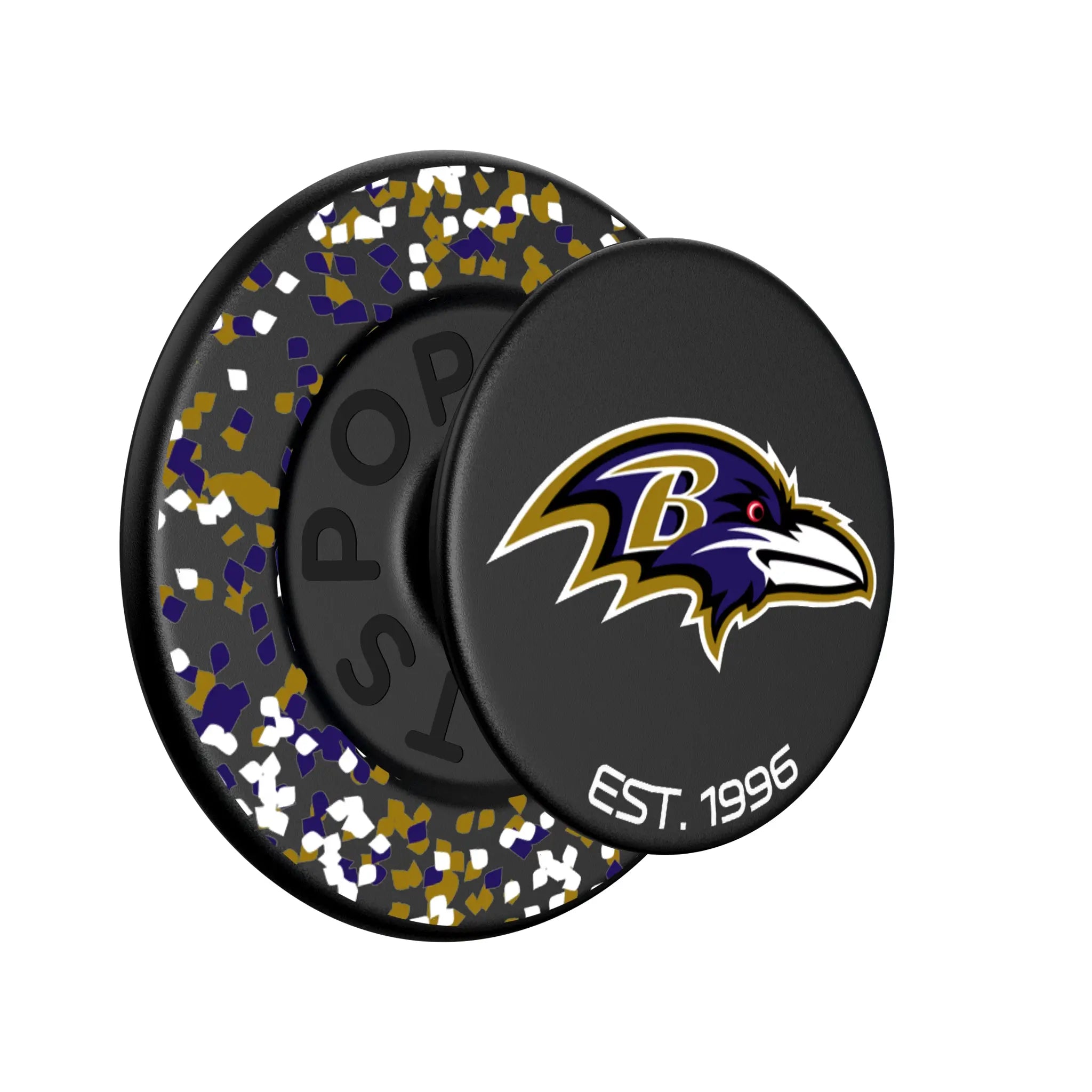 Baltimore Ravens Confetti Popsockets Round Magnetic - Isometric View