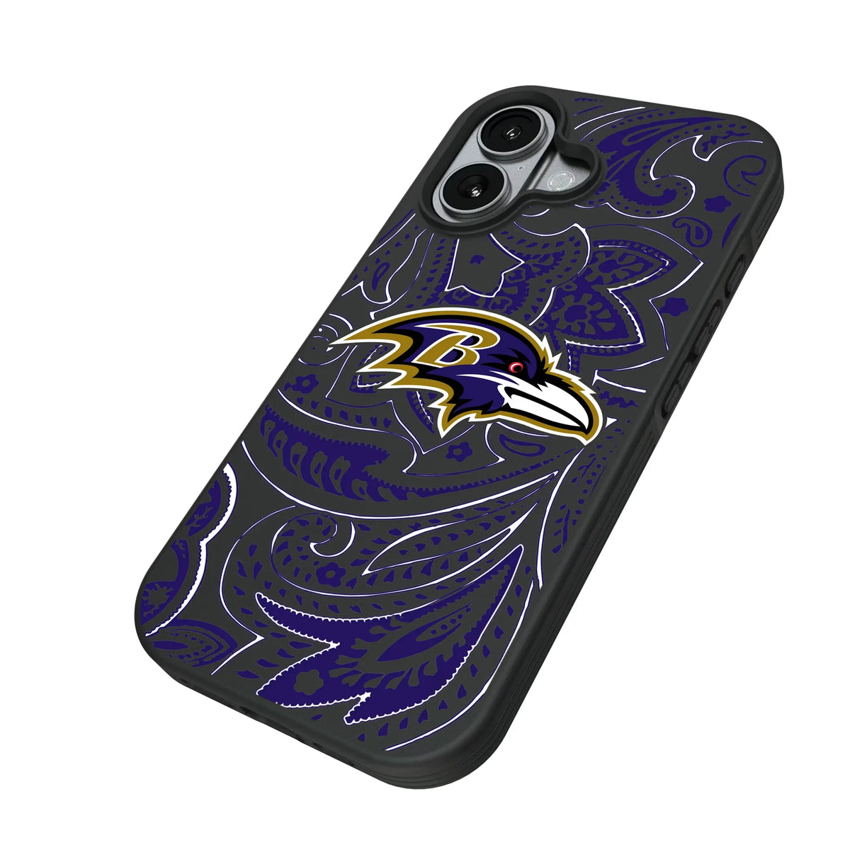 Baltimore Ravens Paisley iPhone Bump Phone Case for Apple iPhone - Isometric View#Device_iPhone 17