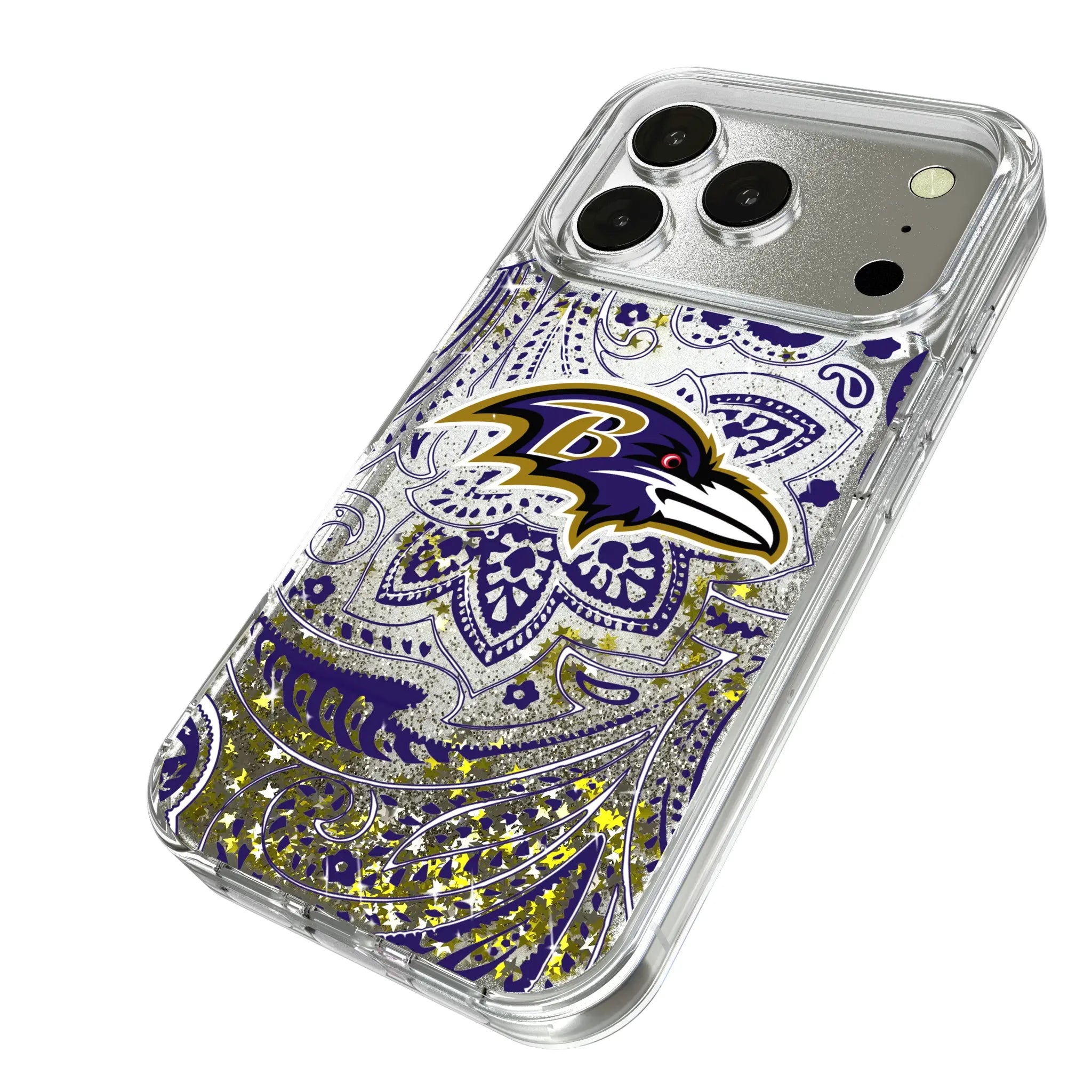 Baltimore Ravens Paisley iPhone Glitter Phone Case for Apple iPhone - Isometric View