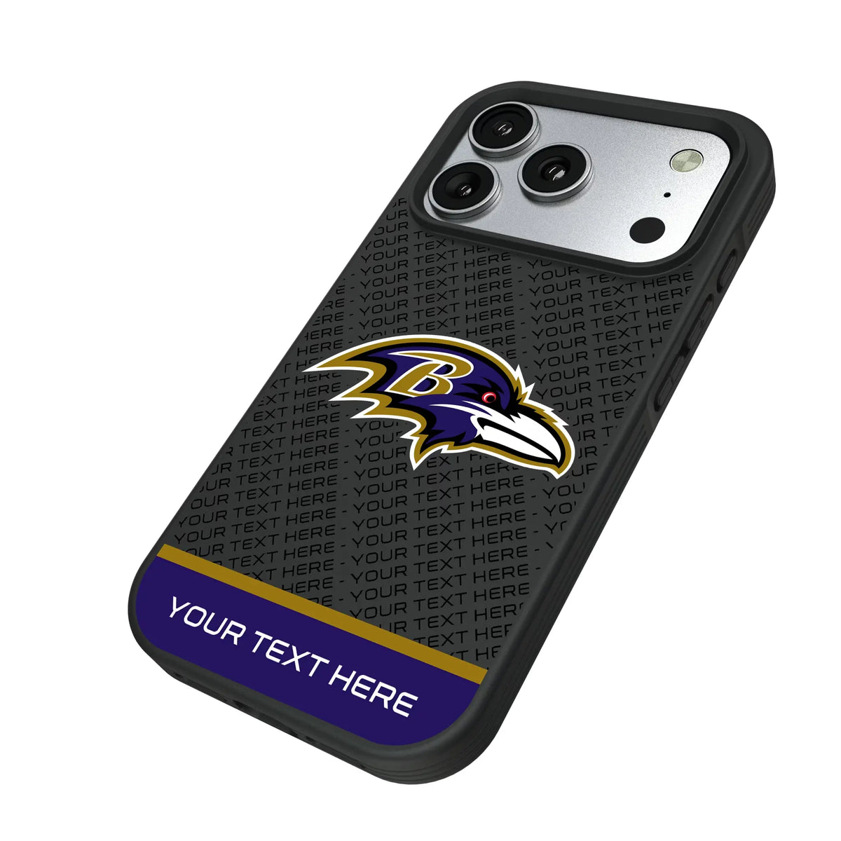 Baltimore Ravens Personalized EndZone Plus iPhone Bump Phone Case for Apple iPhone - Isometric View#Device_iPhone 17 Pro