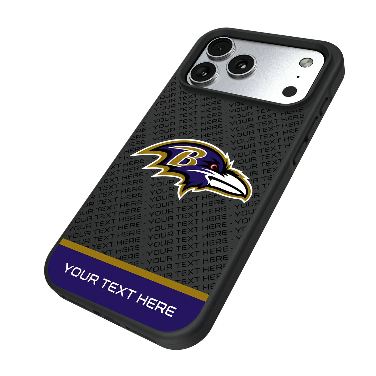 Baltimore Ravens Personalized EndZone Plus iPhone Bump Phone Case for Apple iPhone - Isometric View#Device_iPhone 17 Pro Max