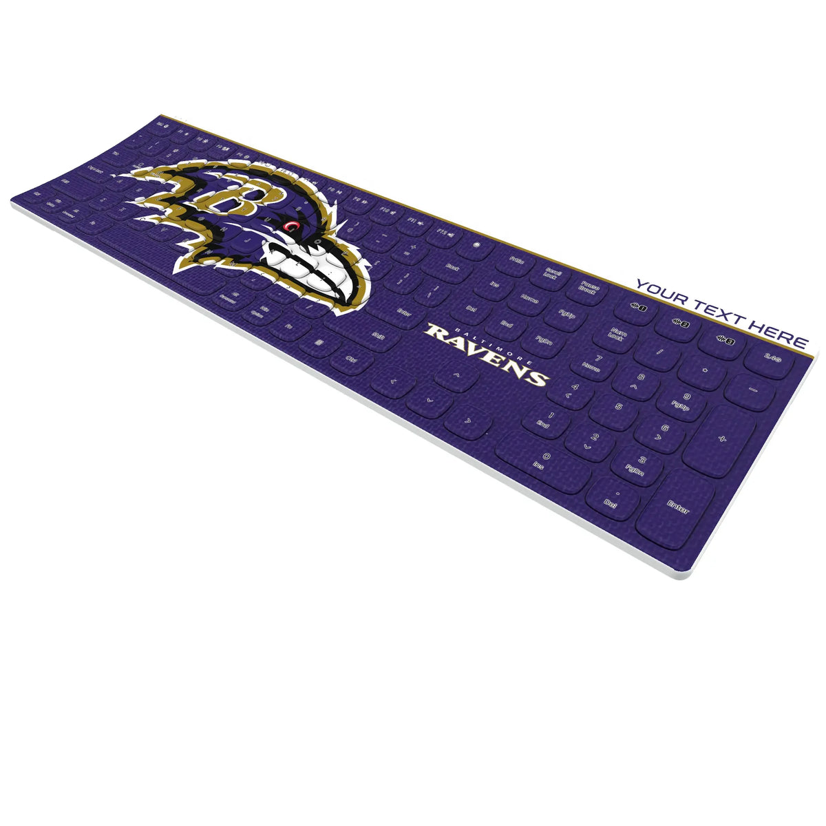 Baltimore Ravens Personalized Endzone Solid KKB605 Curved Wireless Keyboard - Isometric View