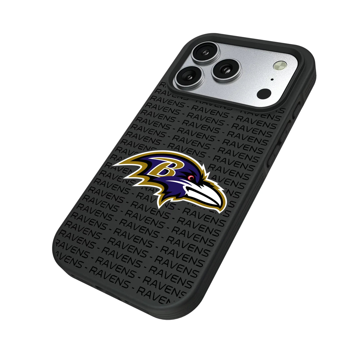 Baltimore Ravens Text Backdrop iPhone Bump Phone Case for Apple iPhone - Isometric View#Device_iPhone 17 Pro