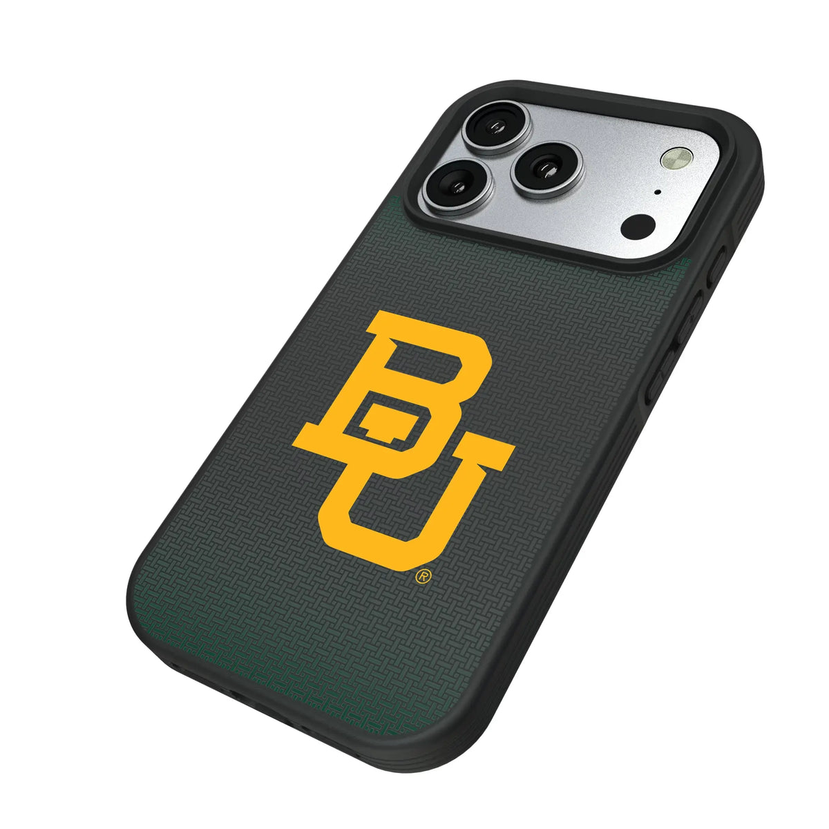 Baylor University Bears Linen iPhone Bump Phone Case for Apple iPhone - Isometric View#Device_iPhone 17 Pro