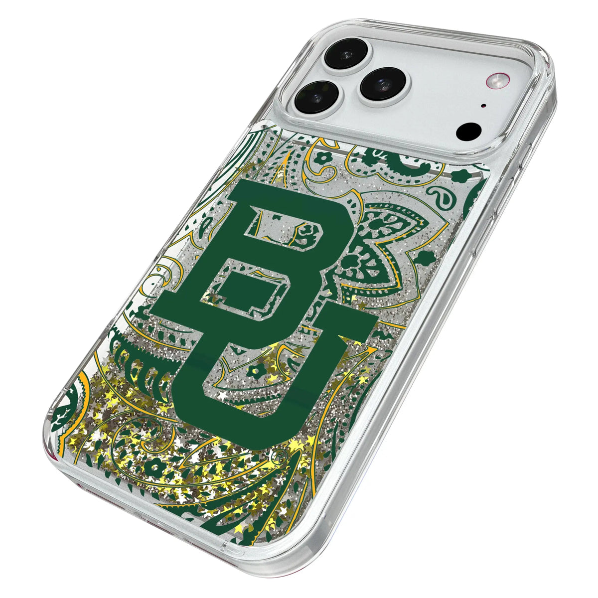 Baylor University Bears Paisley iPhone Glitter Phone Case for Apple iPhone - Isometric View#Device_iPhone 18 Pro Max