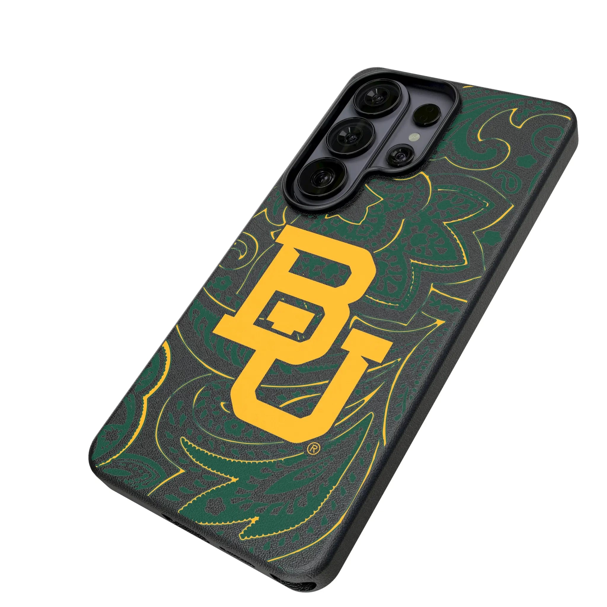 Baylor University Bears Paisley Galaxy MagSafe Compatible Phone Case for Samsung Galaxy - Isometric View#Device_Galaxy S26 Ultra