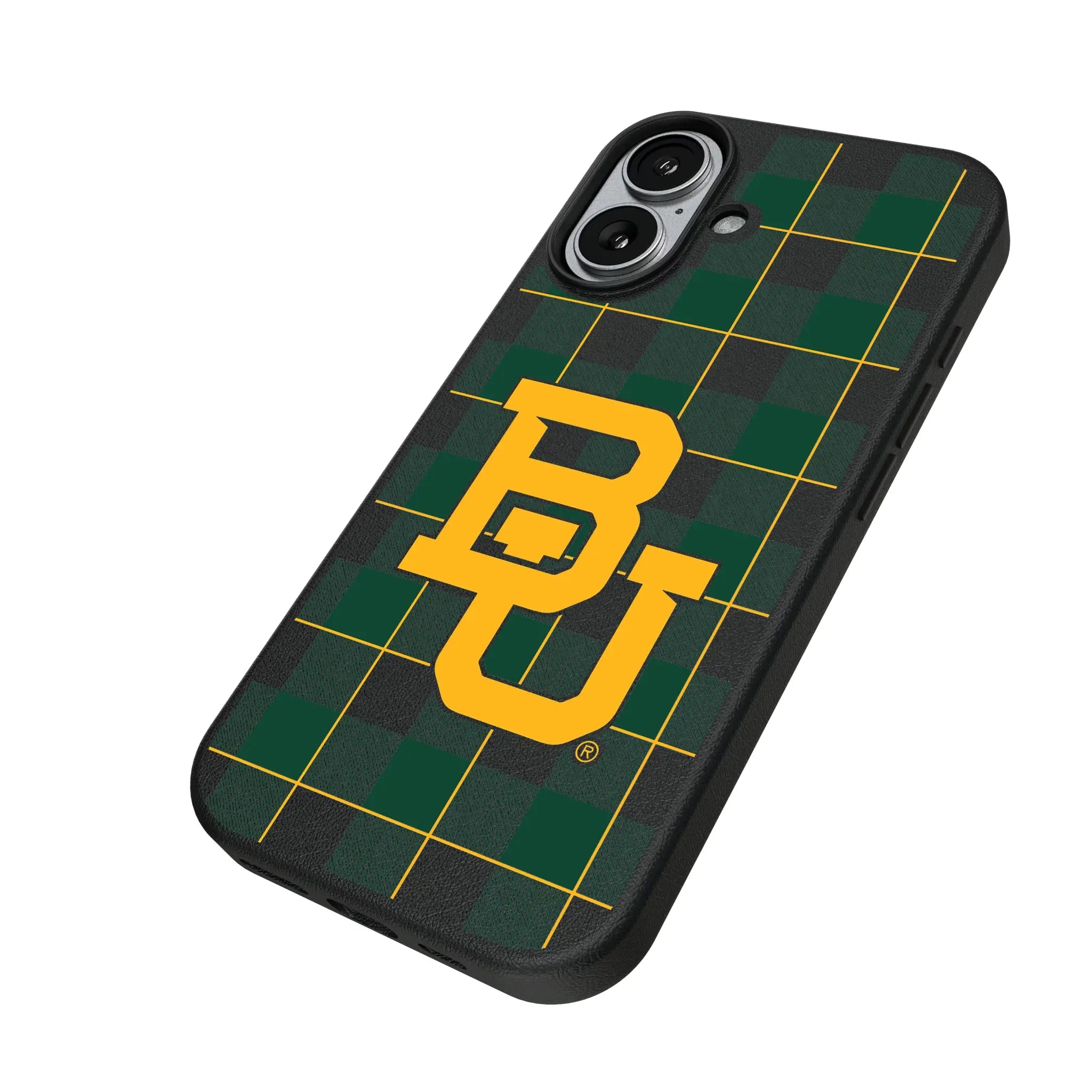 Baylor University Bears Plaid iPhone MagSafe Compatible Phone Case for Apple iPhone - Isometric View#Device_iPhone 17