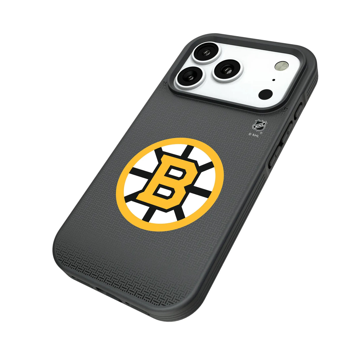 Boston Bruins Linen iPhone Bump Phone Case for Apple iPhone - Isometric View#Device_iPhone 18 Pro