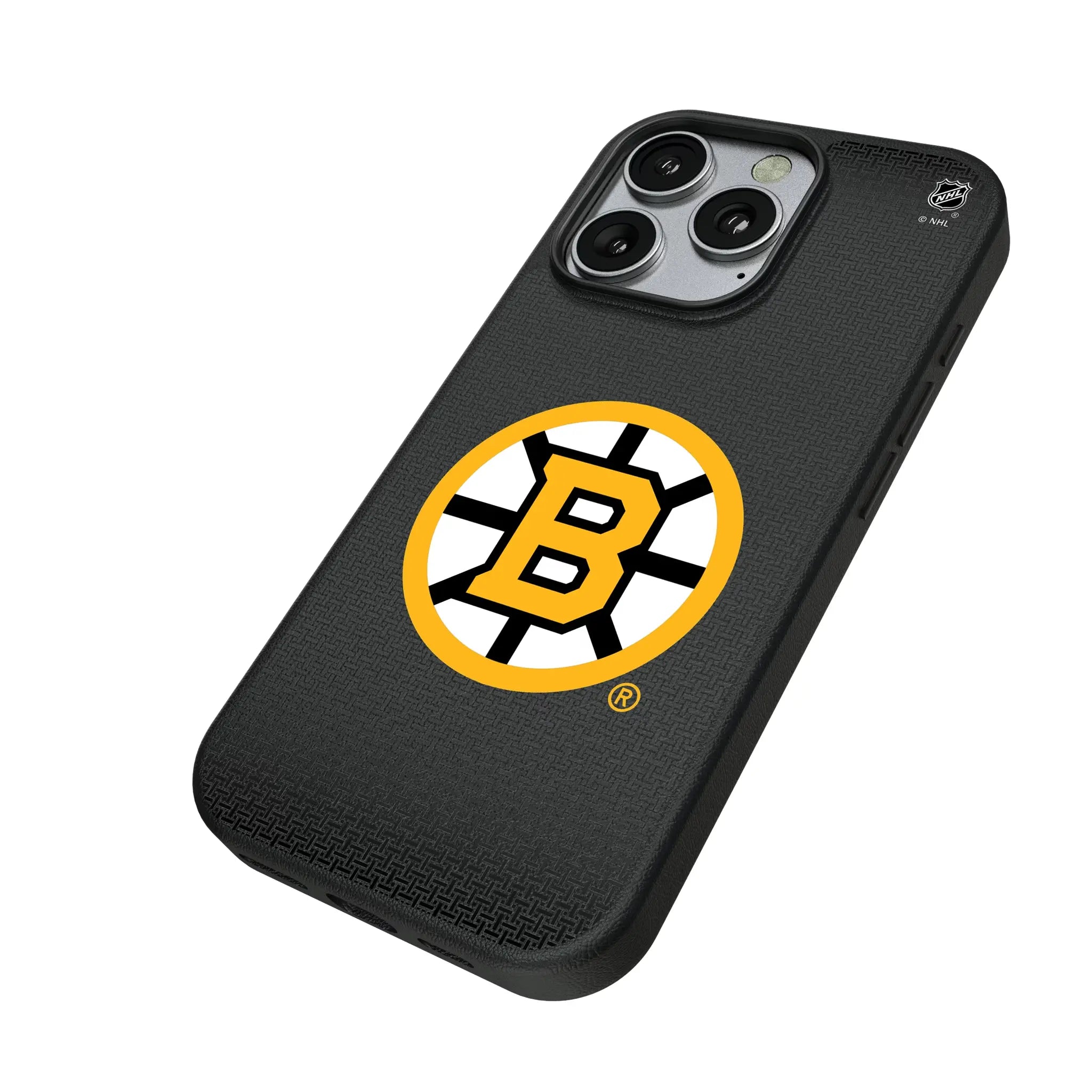 Boston Bruins Linen iPhone MagSafe Compatible Phone Case for Apple iPhone - Isometric View