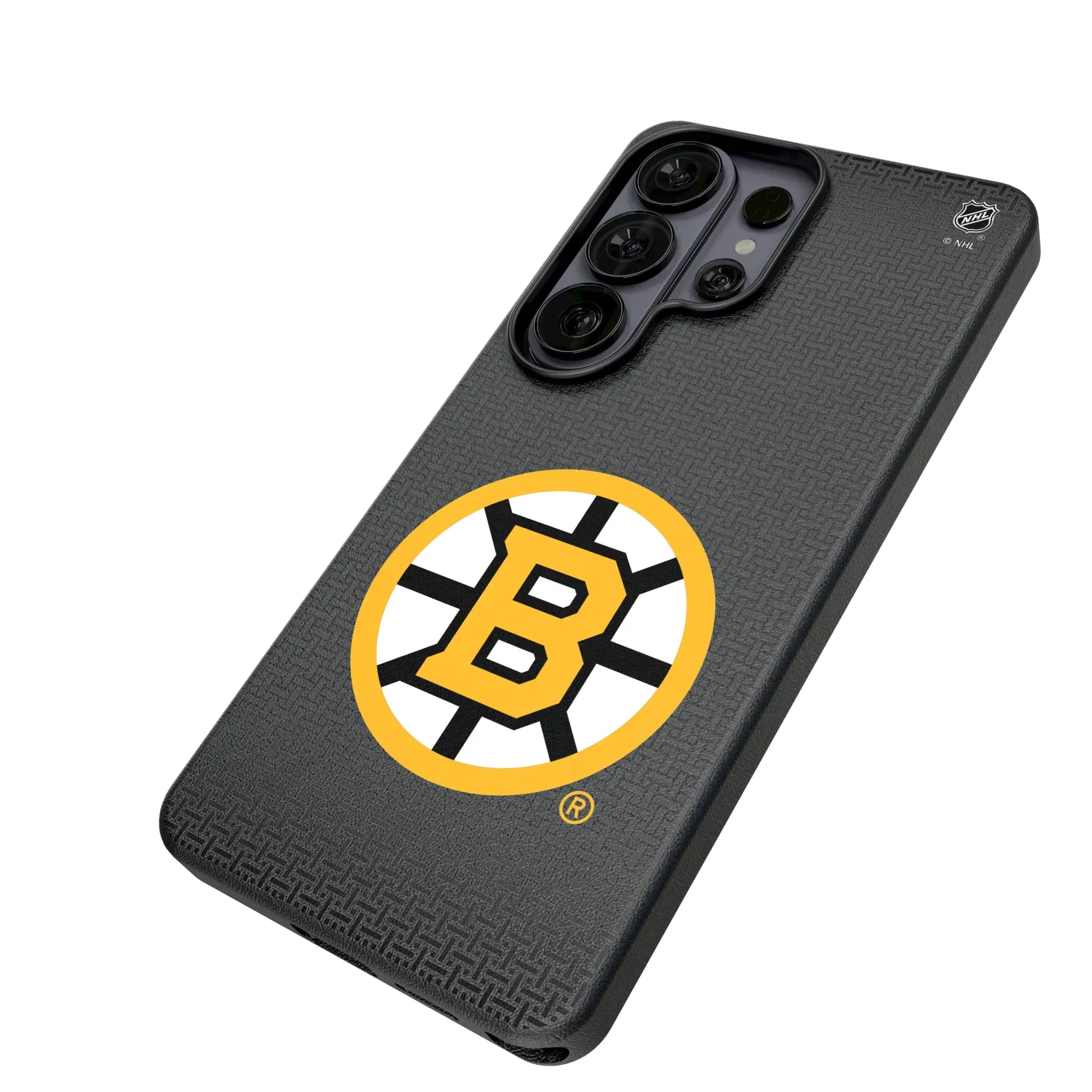 Boston Bruins Linen Galaxy MagSafe Compatible Phone Case for Samsung Galaxy - Isometric View#Device_Galaxy S26 Ultra