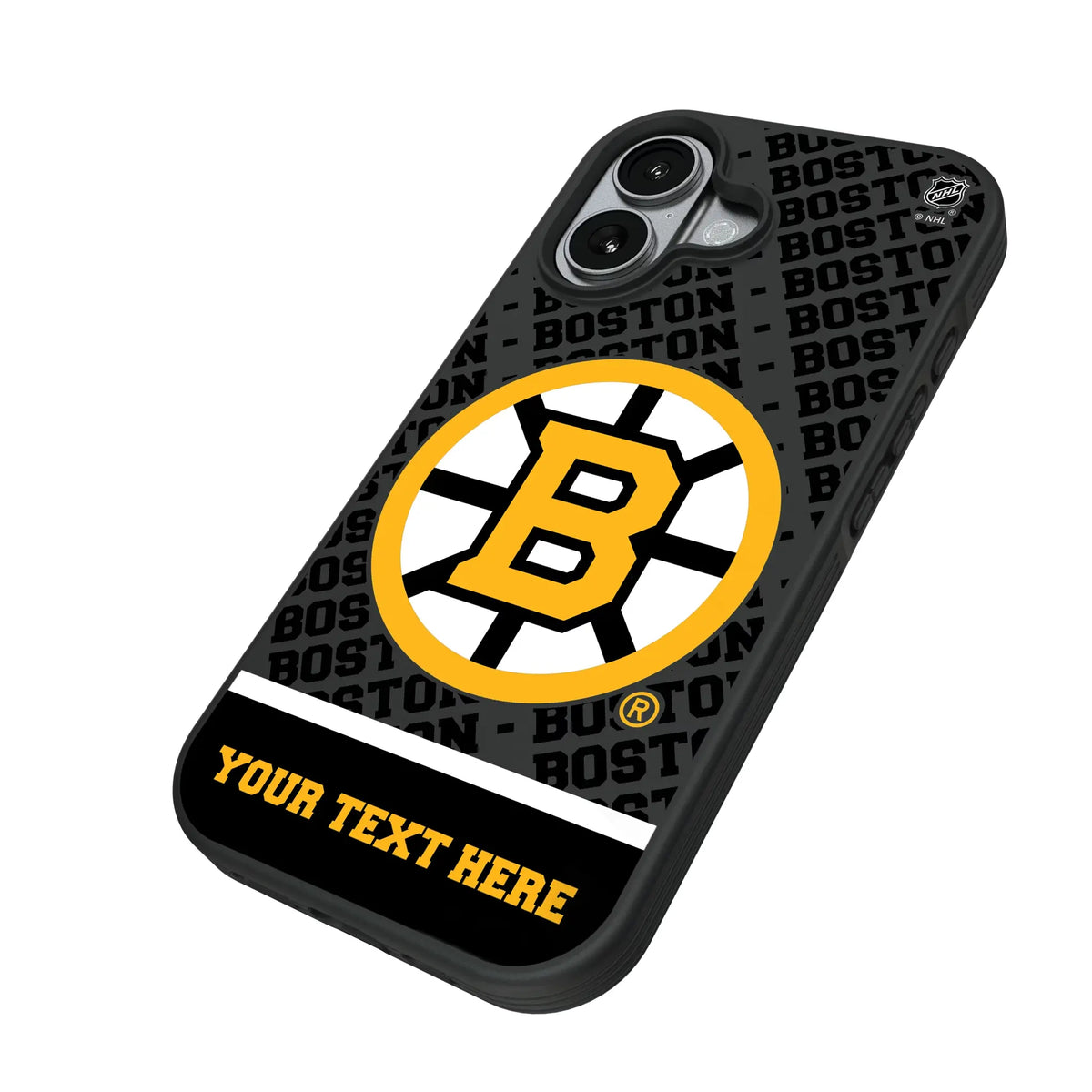 Boston Bruins Personalized EndZone Plus iPhone Bump Phone Case for Apple iPhone - Isometric View#Device_iPhone 17