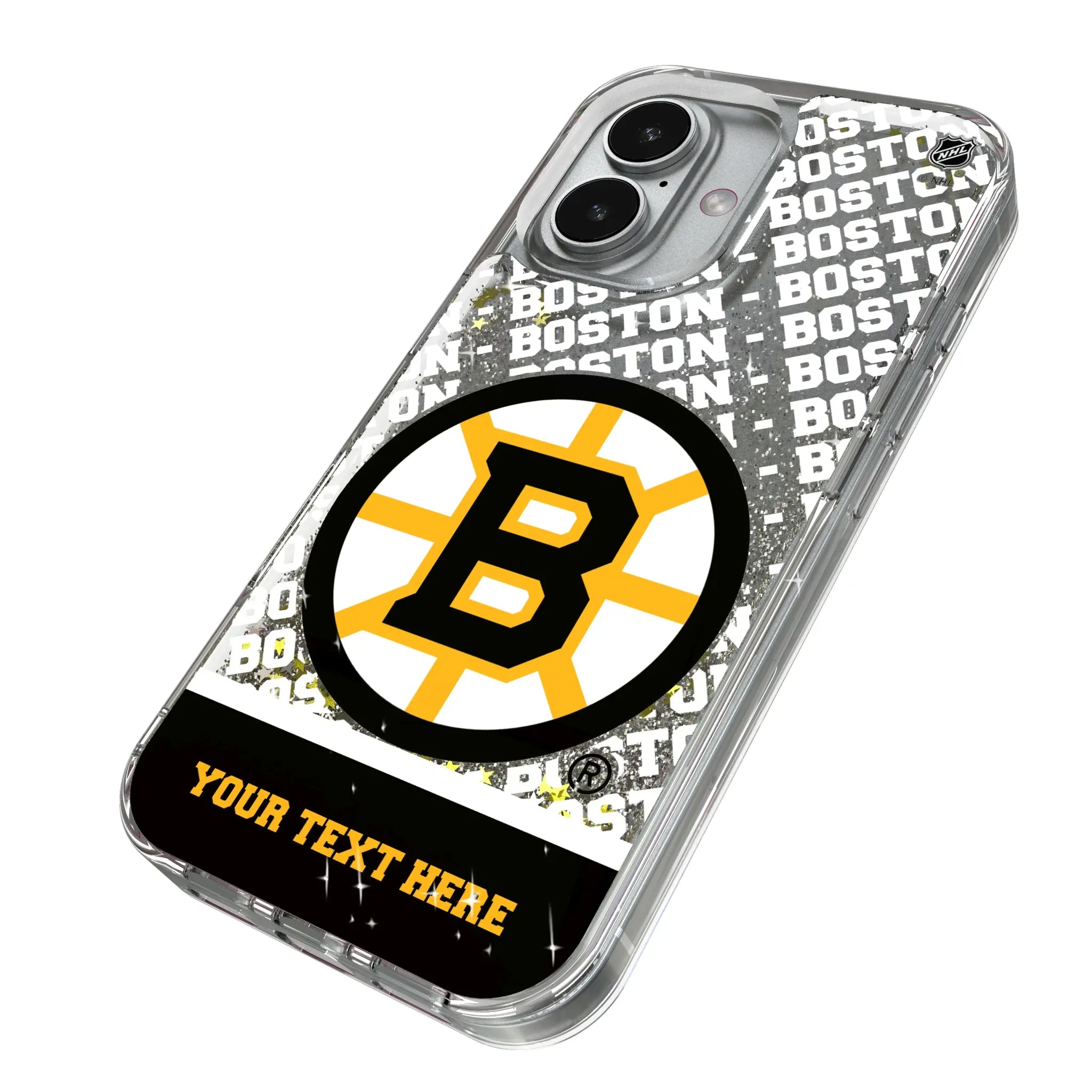 Boston Bruins Personalized EndZone Plus iPhone Glitter Phone Case for Apple iPhone - Isometric View