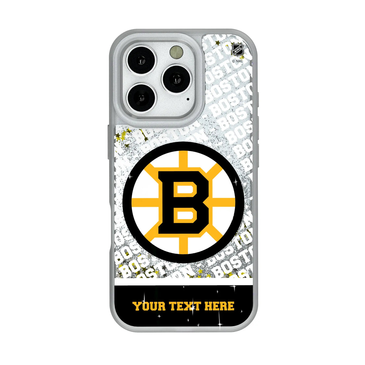 Boston Bruins Personalized EndZone Plus iPhone Glitter Phone Case for Apple iPhone#Device_iPhone 16 Pro