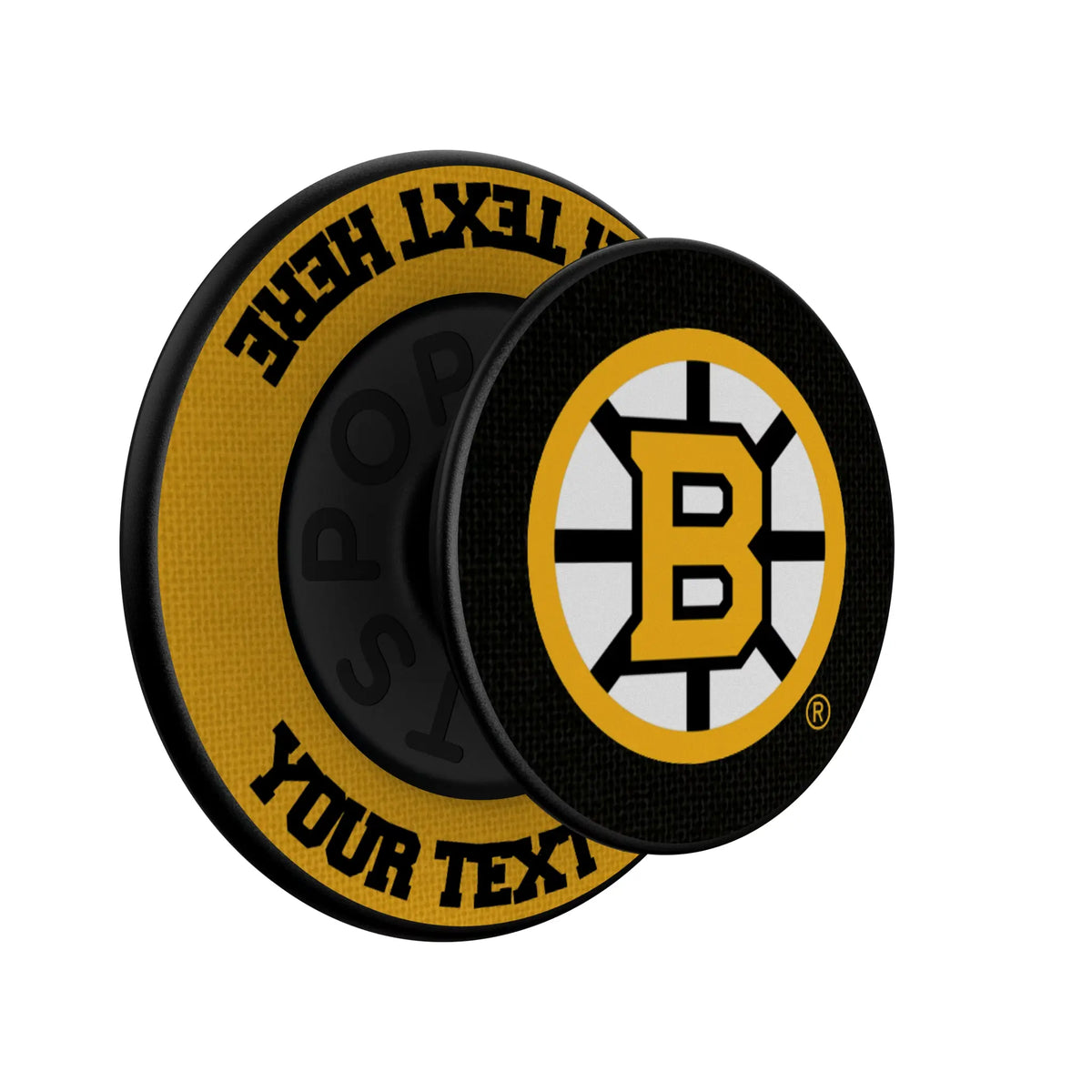 Boston Bruins Personalized Endzone Solid Popsockets Round Magnetic - Isometric View